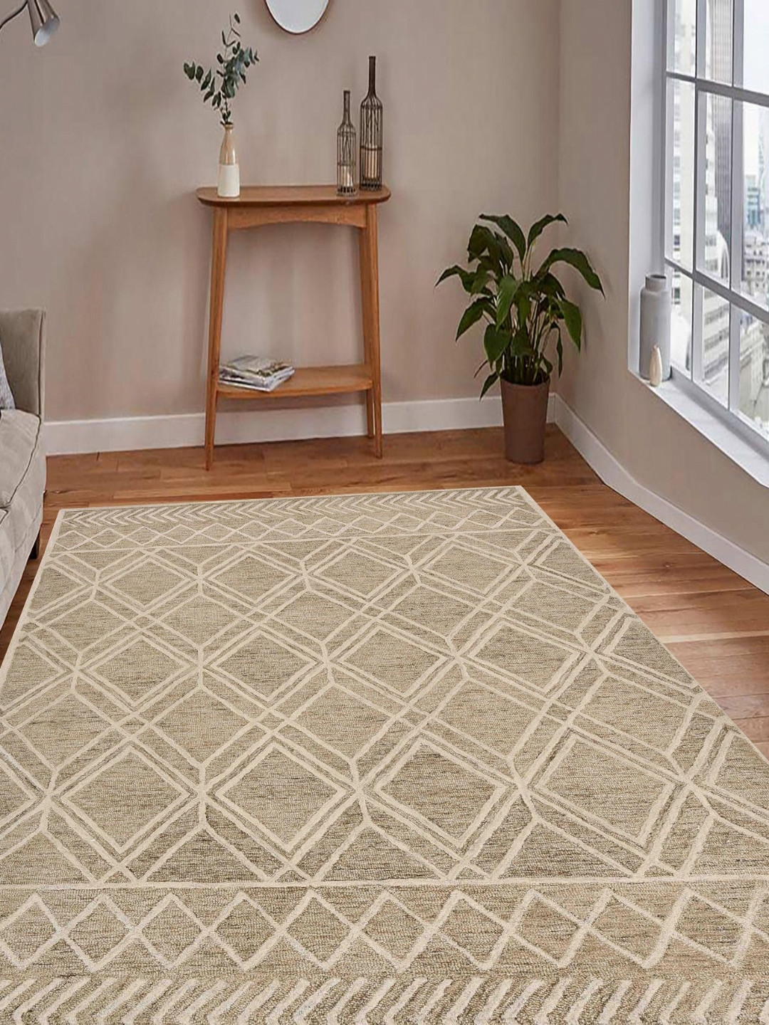 saraswatii global Vista Brown & Off Beige Geometric Tufted Woollen Carpet