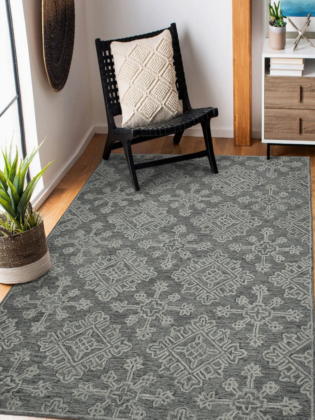 saraswatii global Boston Grey Geometric Tufted Woollen Carpet