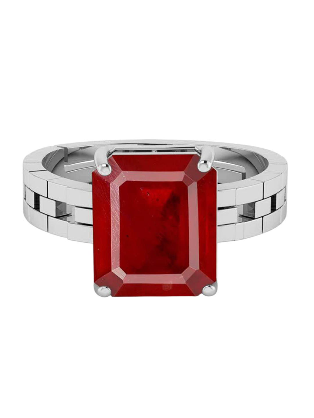 RRVGEM 10.25 Ratti To 10.00 Ratti Ruby Silver Plated Adjustable Finger Ring