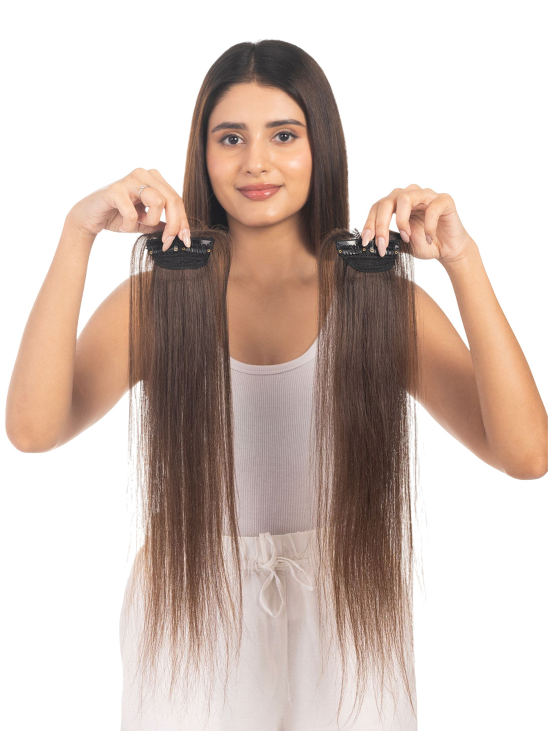 HAIRJOY Set Of 2 Medium Chocolate Brown Clip Side Patches Instant Volume 16 Inches