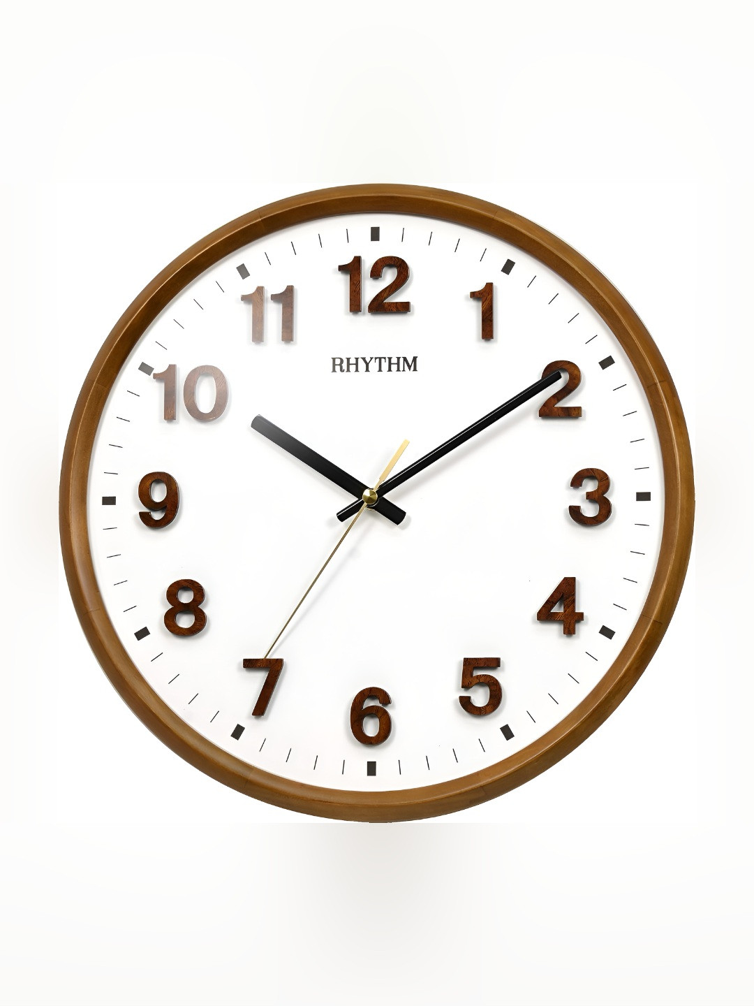 Rhythm Brown & White Contemporary Wooden Analogue Wall Clock