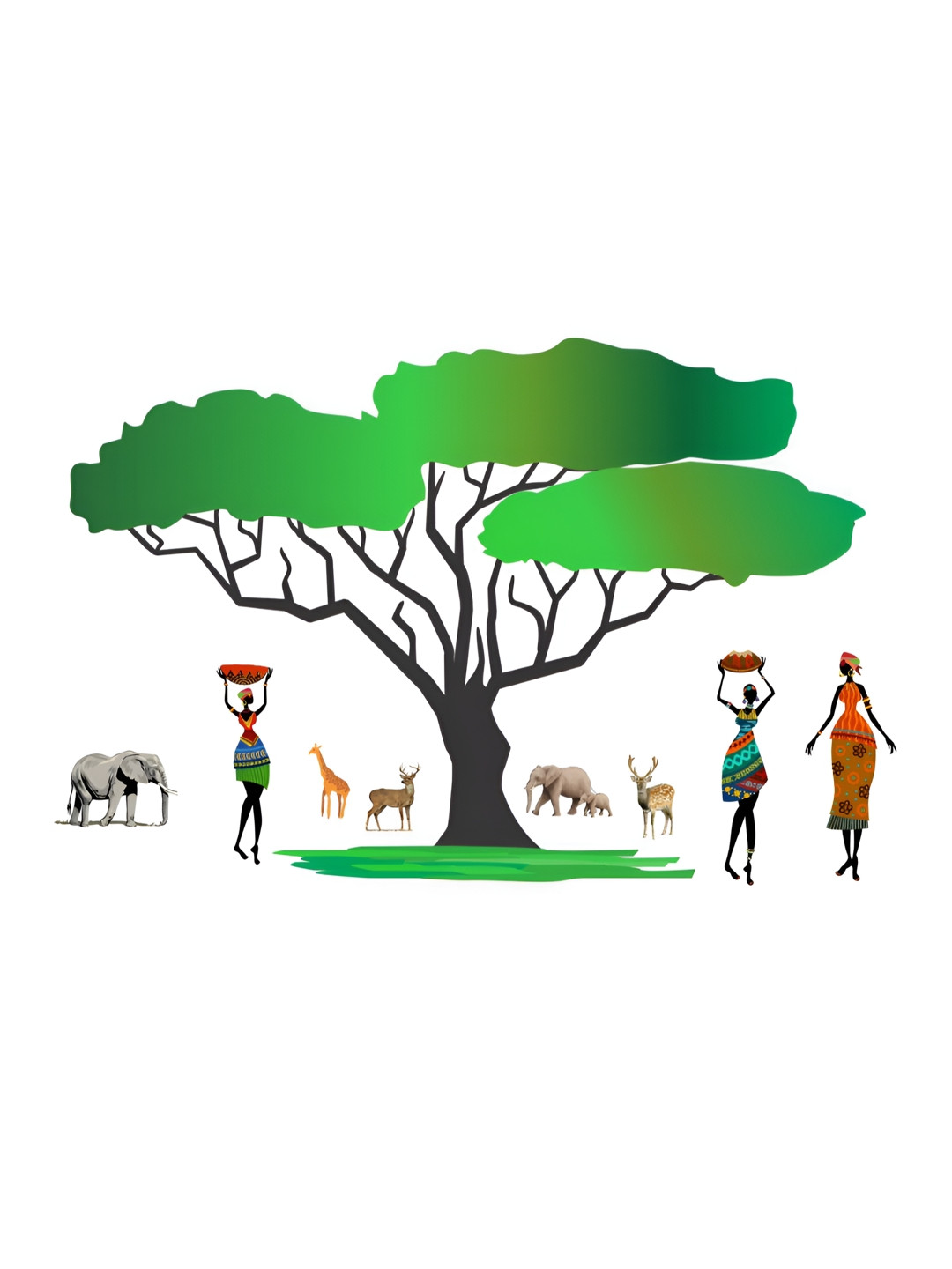 Decor Villa Multicolor Tribal Ladies with Animals Wall Sticker