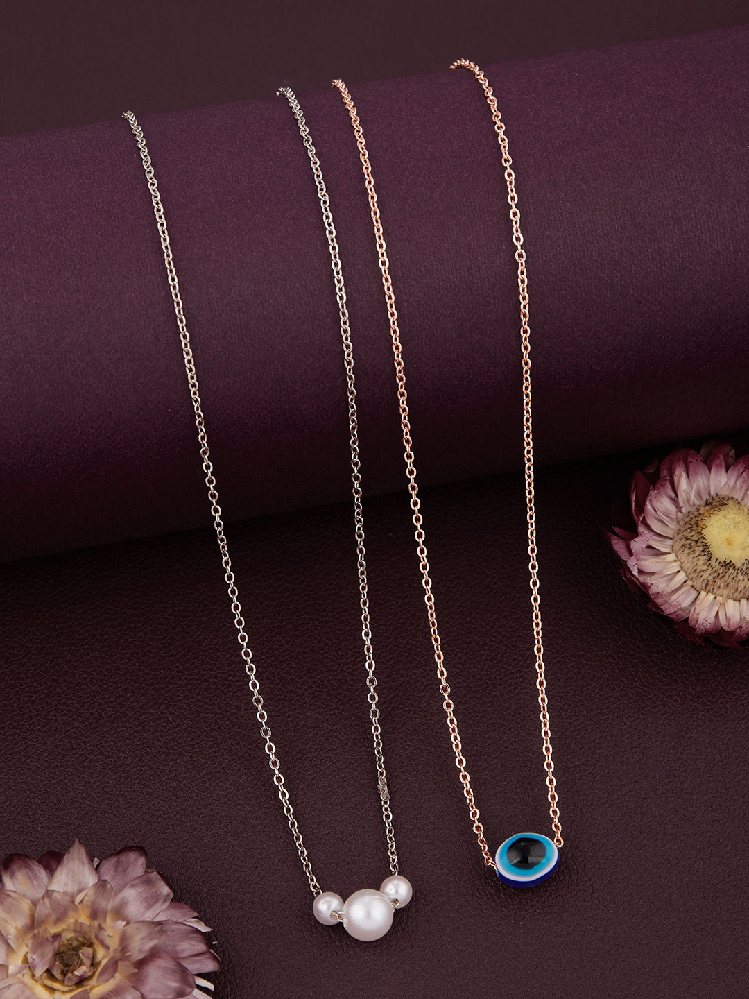 DressBerry Set Of 2 Gold-Plated Pearls Beaded Chain
