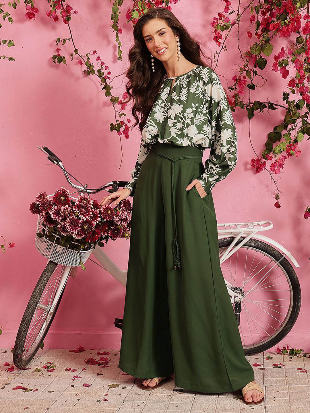 QUIERO Floral Printed Long Sleeves Basic Jumpsuit