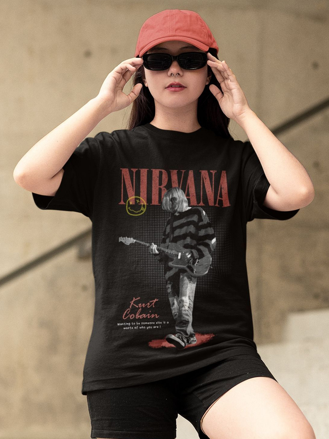 CAPTCHA Typography Printed Round Neck Drop-Shoulder Sleeves Cotton Oversized T-shirt
