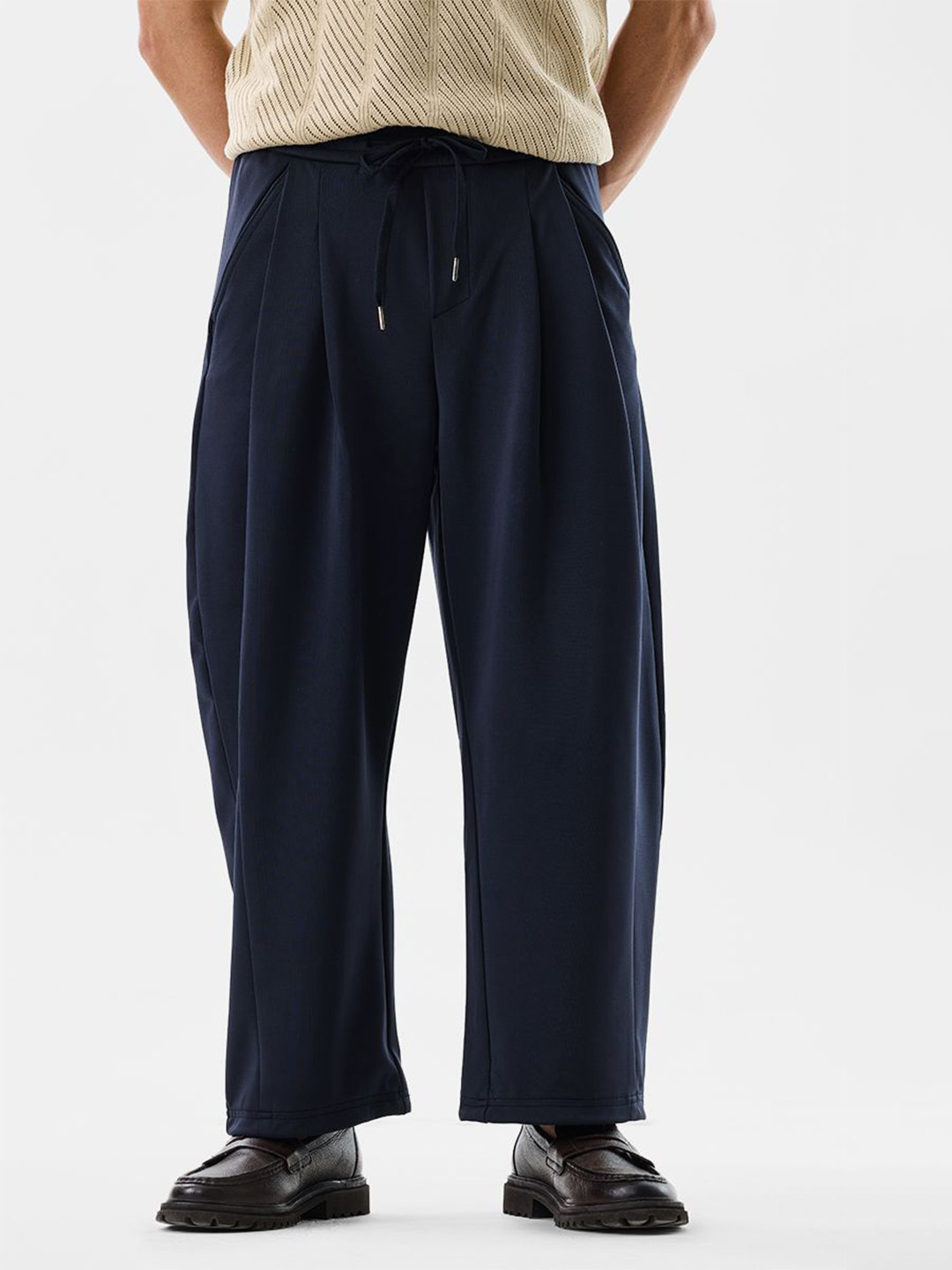 Snitch Men Navy Blue Mid-Rise Relaxed Fit Trouser