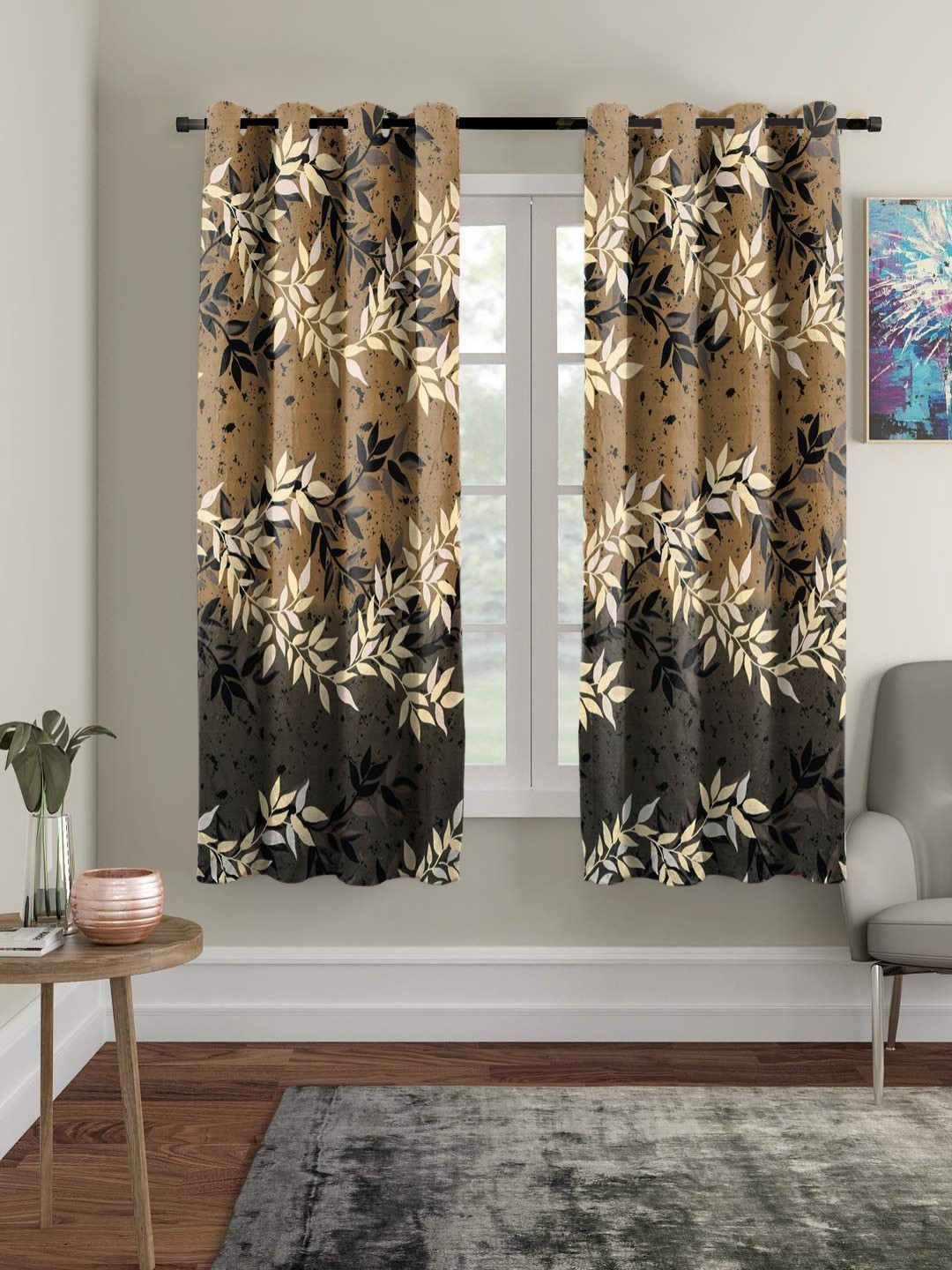 Aura Black & Brown 2 Pieces Microfiber Window Curtains