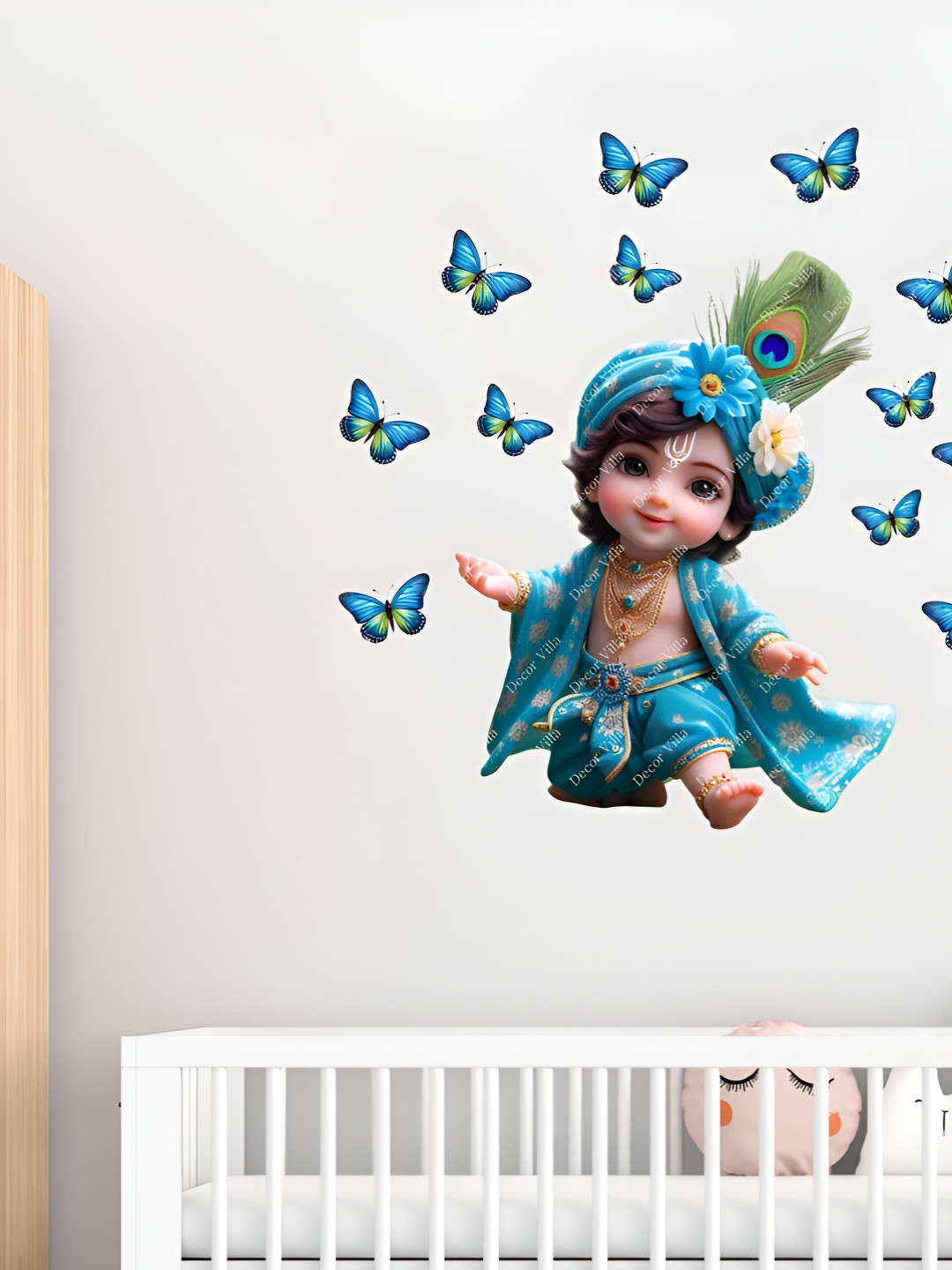 Decor Villa Multicolor Cute Kanha With beautifull Butterflies Wall Sticker