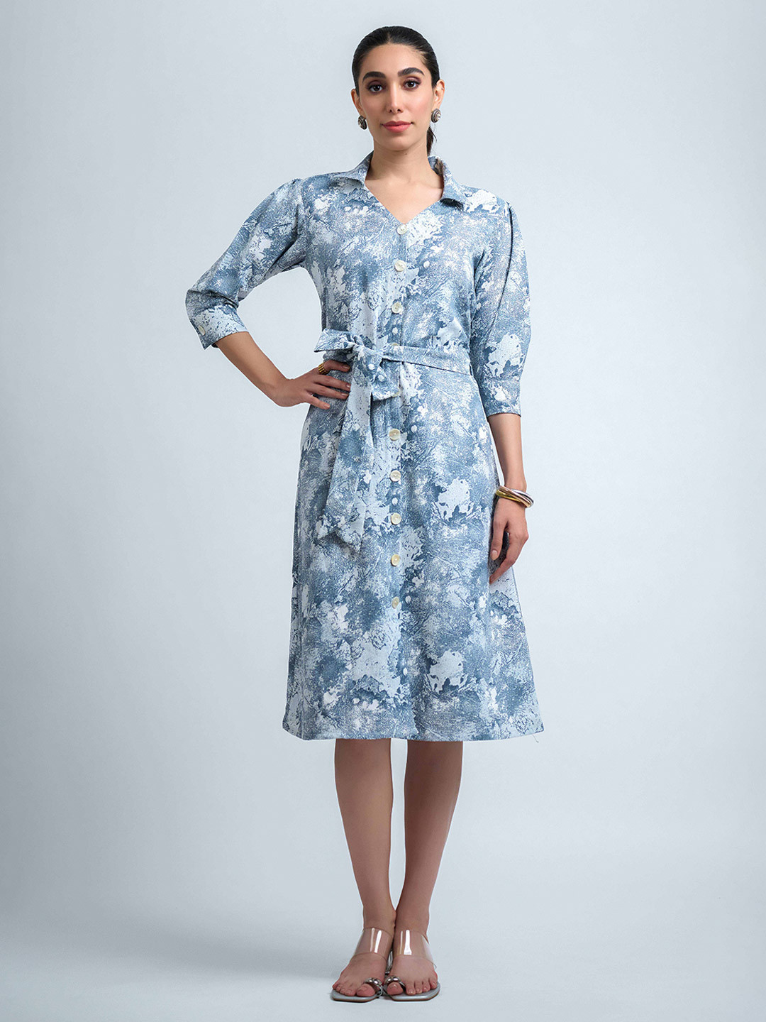 The Roadster Lifestyle Co. Abstract Printed Three Fourth Cuff Sleeve Midi Length Dress