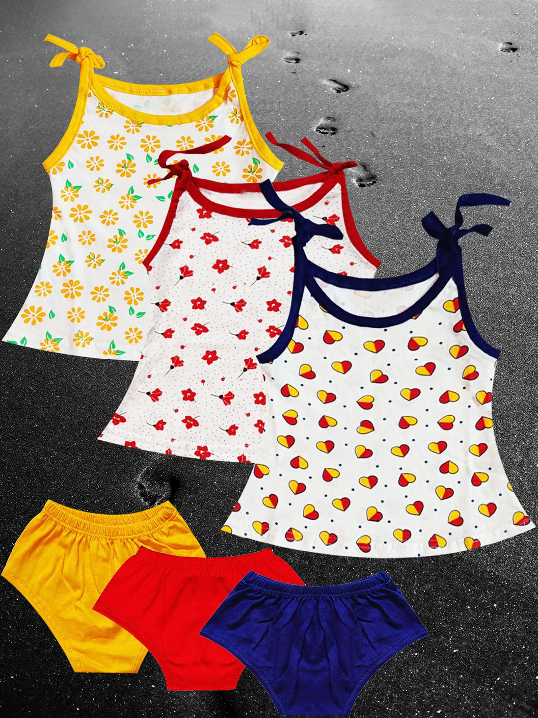 KidzzCart Girl Pack Of 3 Printed Tie-Up Neck A-Line Dress