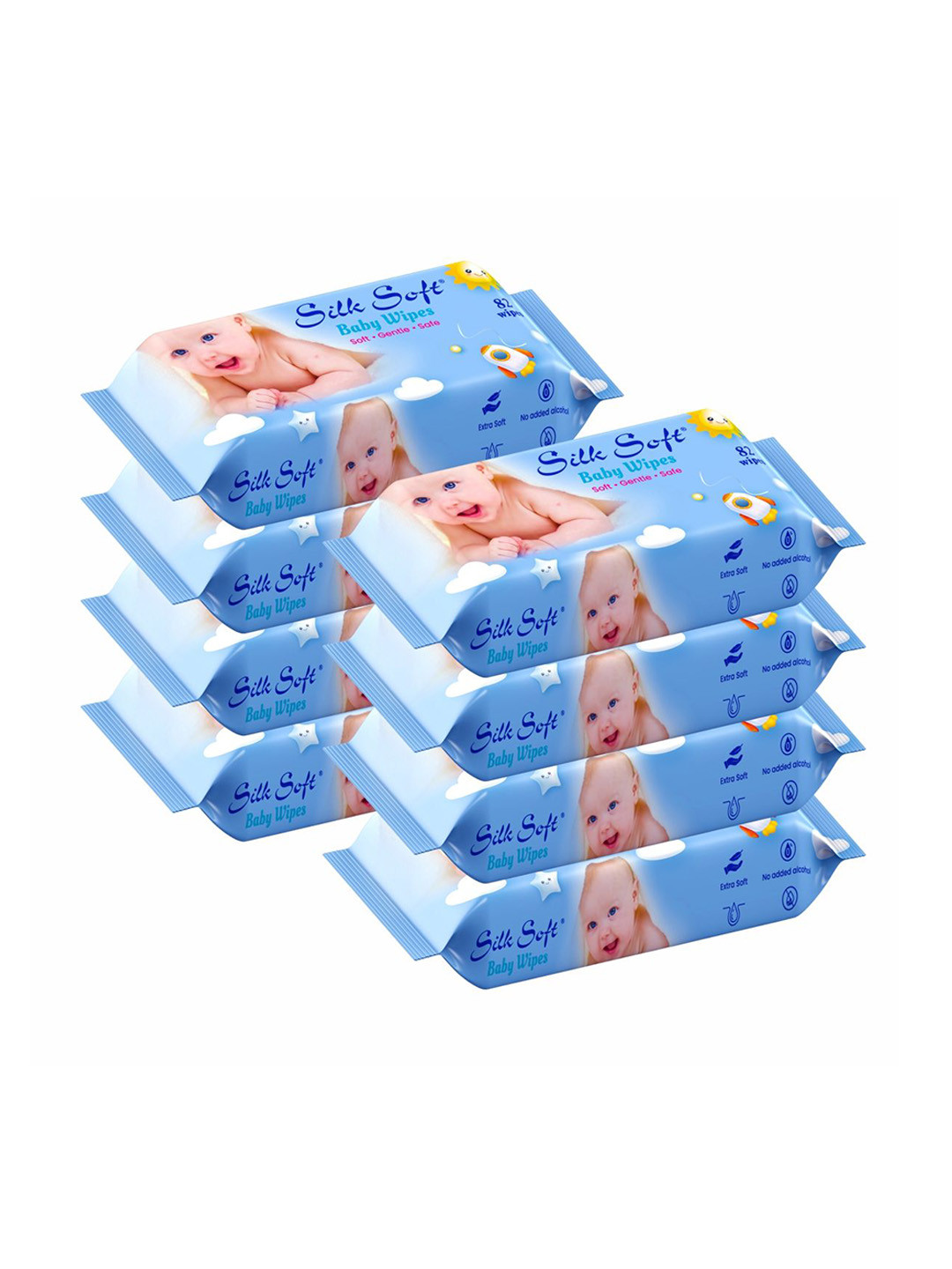Silk Soft Set Of 8 Baby Wet Wipes With Castor Oil - 82Pcs Each