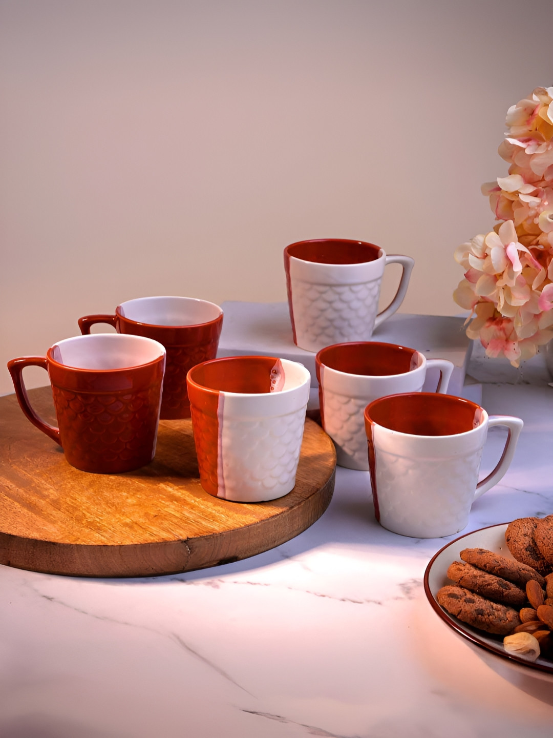 Storepedia Valentine 3D Woodden 3D Rose Magnet Red Ceramic Microwave Safe 6 Piece Mugs-150ml