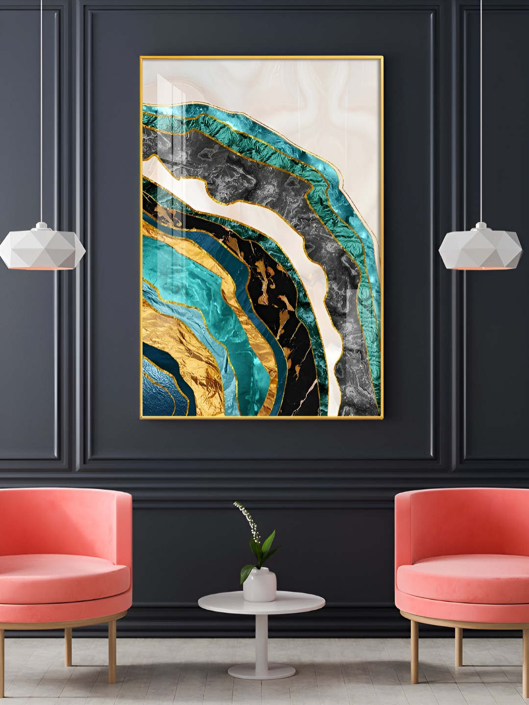 THE NEXT DECOR Opulent Waves Plastic Glossy Hanging Hall Wall Hangings-18In