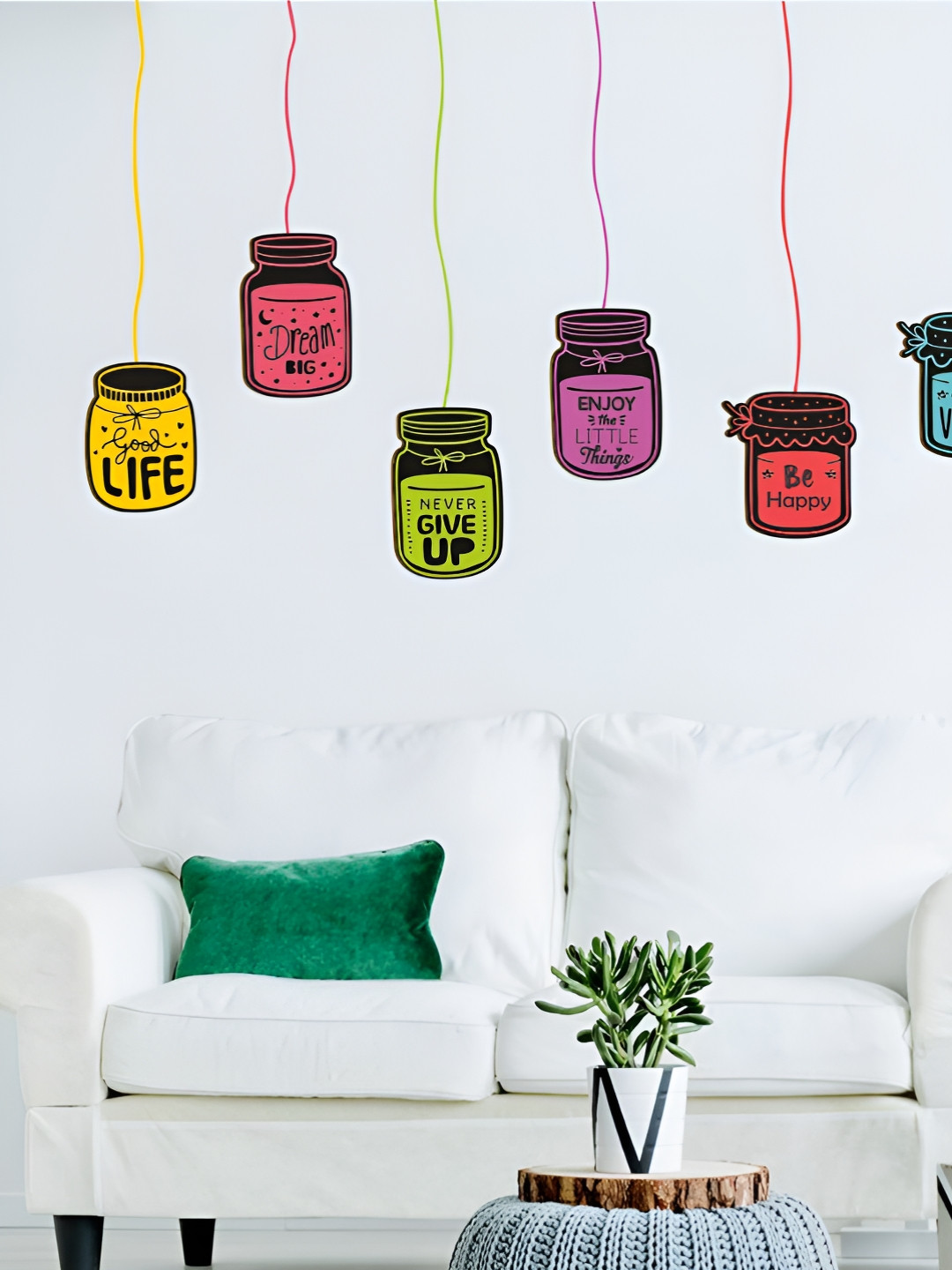 Decor Villa Multicolor Hanging Jars with Quotation Wall Sticker