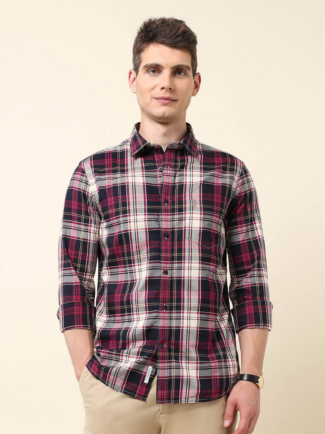 U.S. Polo Assn. Men Classic Tailored Fit Plaid Checked Oxford Pure Cotton Casual Shirt