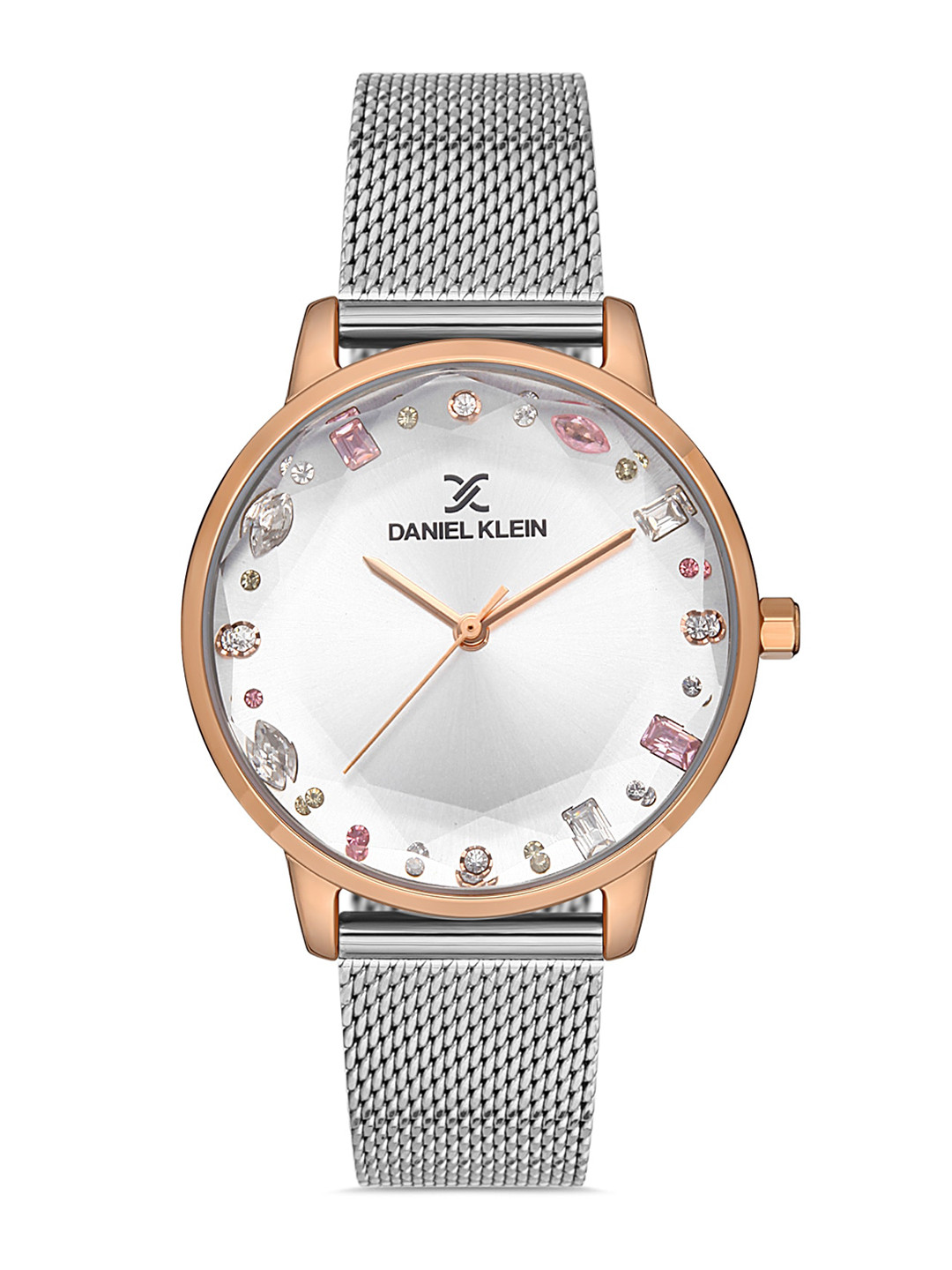 Daniel Klein Women Pink Stone Dial & Silver Toned Bracelet Style Straps Analogue Watch