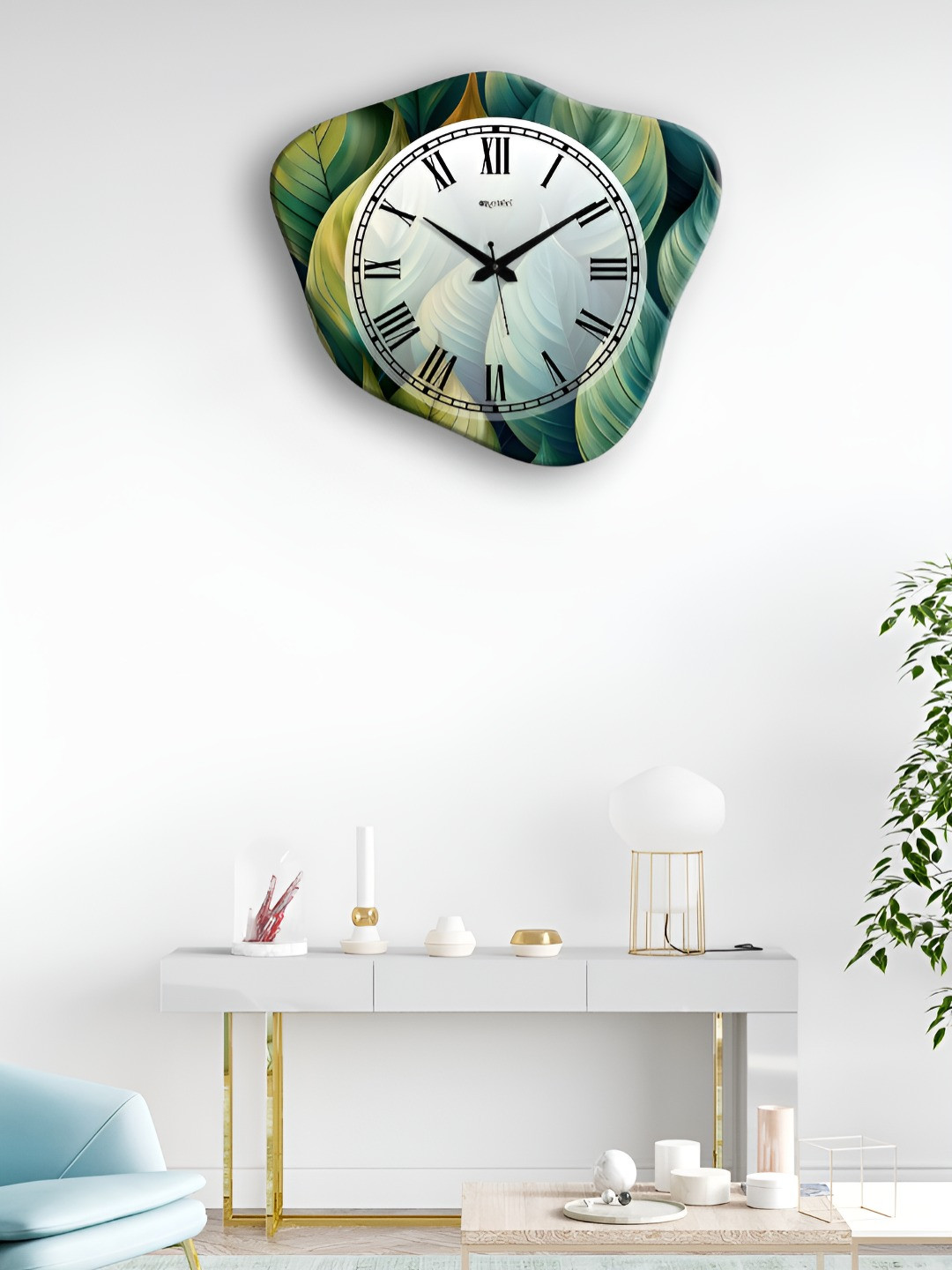 OLIVE TREE Green & Black Printed Wooden Contemporary Wall Clock