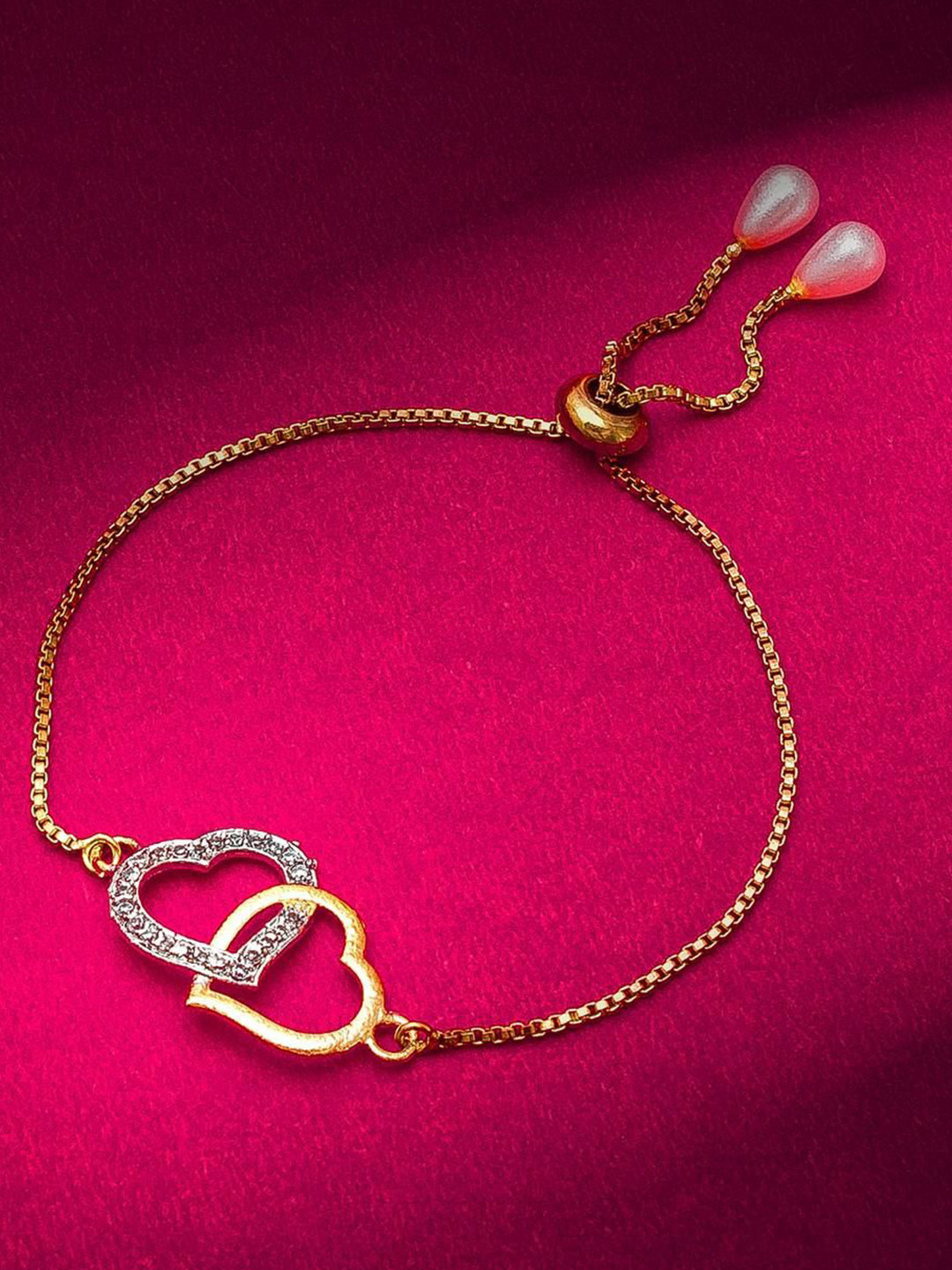 DressBerry  Gold-Plated Interlocking Hearts Cubic Zirconia Studded Link Bracelet