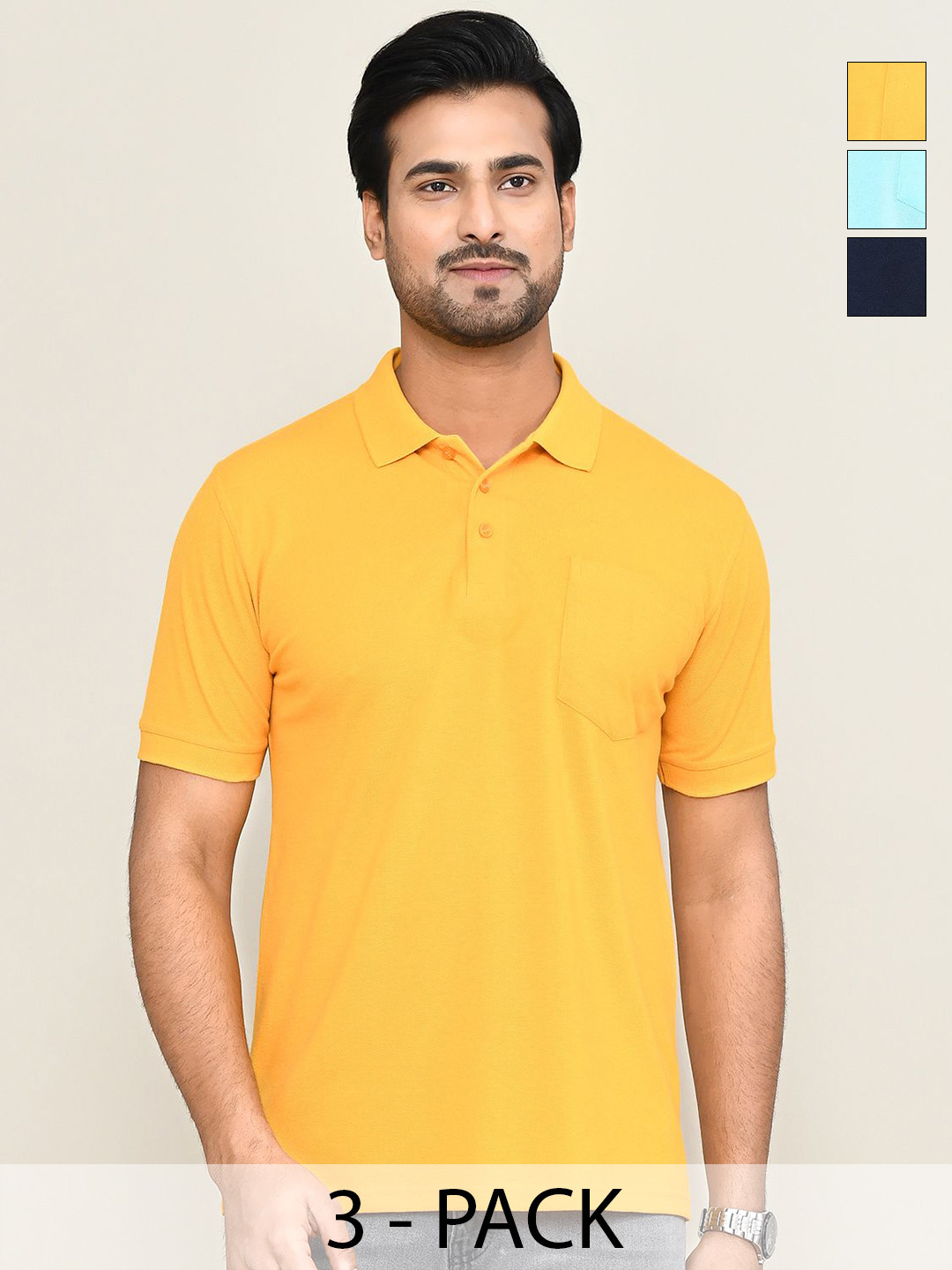 RAPL Pack of 3 Polo Collar Short Sleeves Casual T-shirts