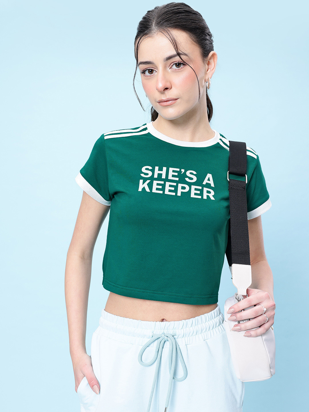 glitchez Printed Contrast Trim Crop Tee