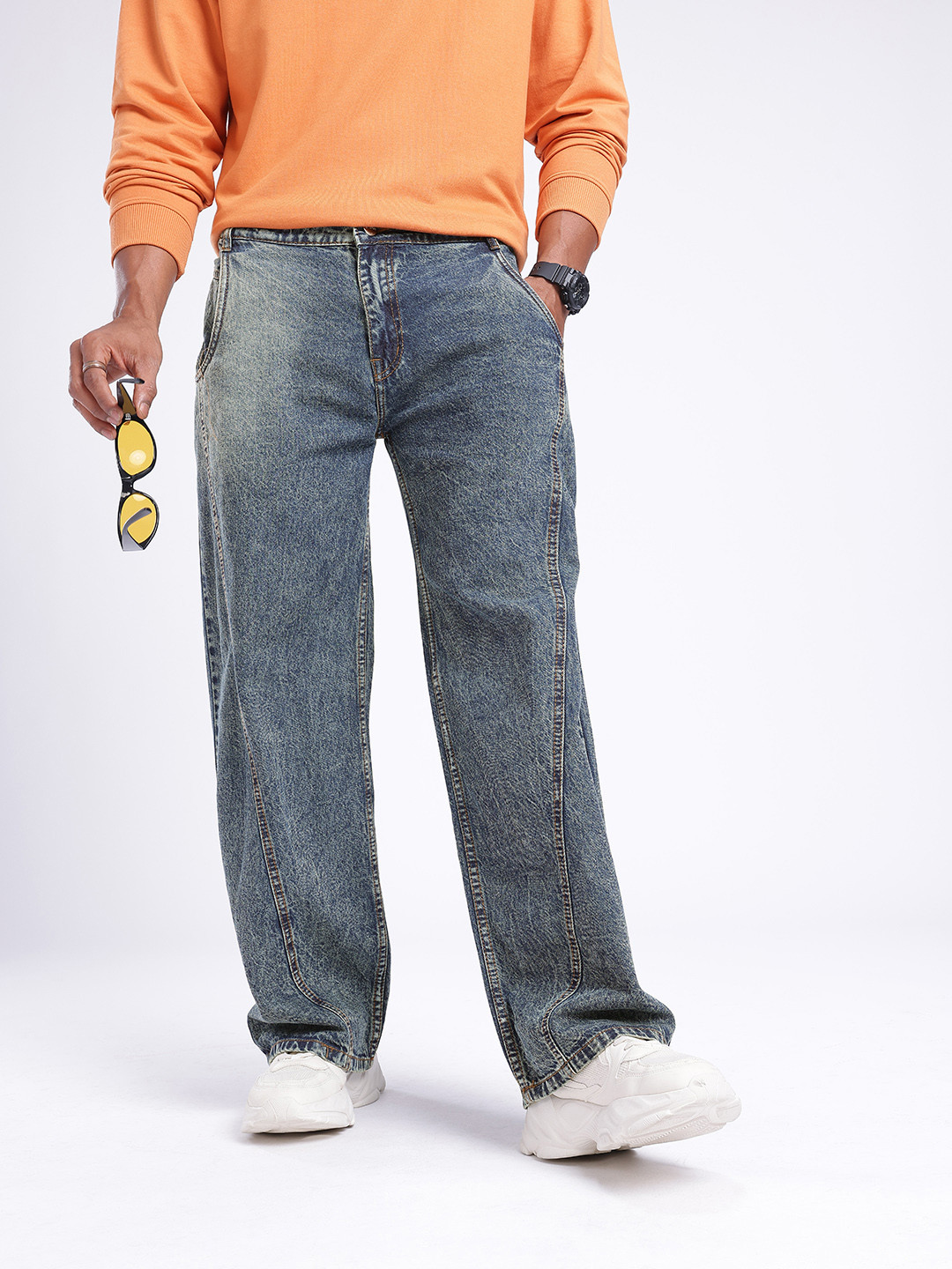 glitchez Men Wide Leg Panelling Jeans