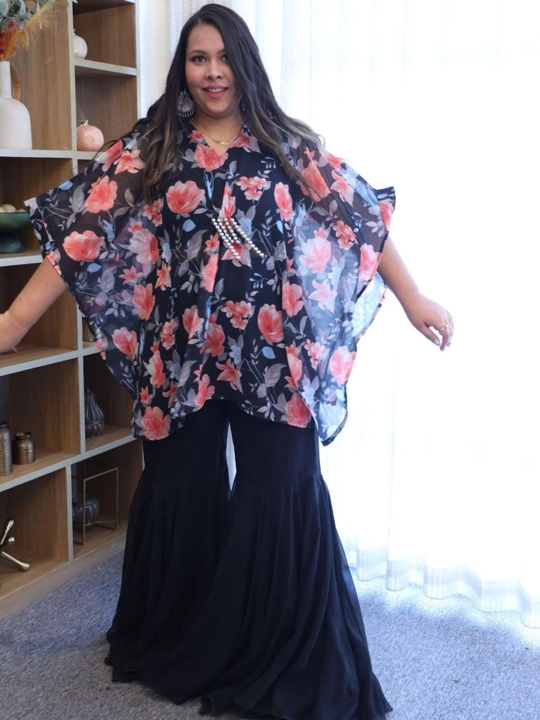 Swadeshi Shringaar Black Floral Georgette Sharara Set