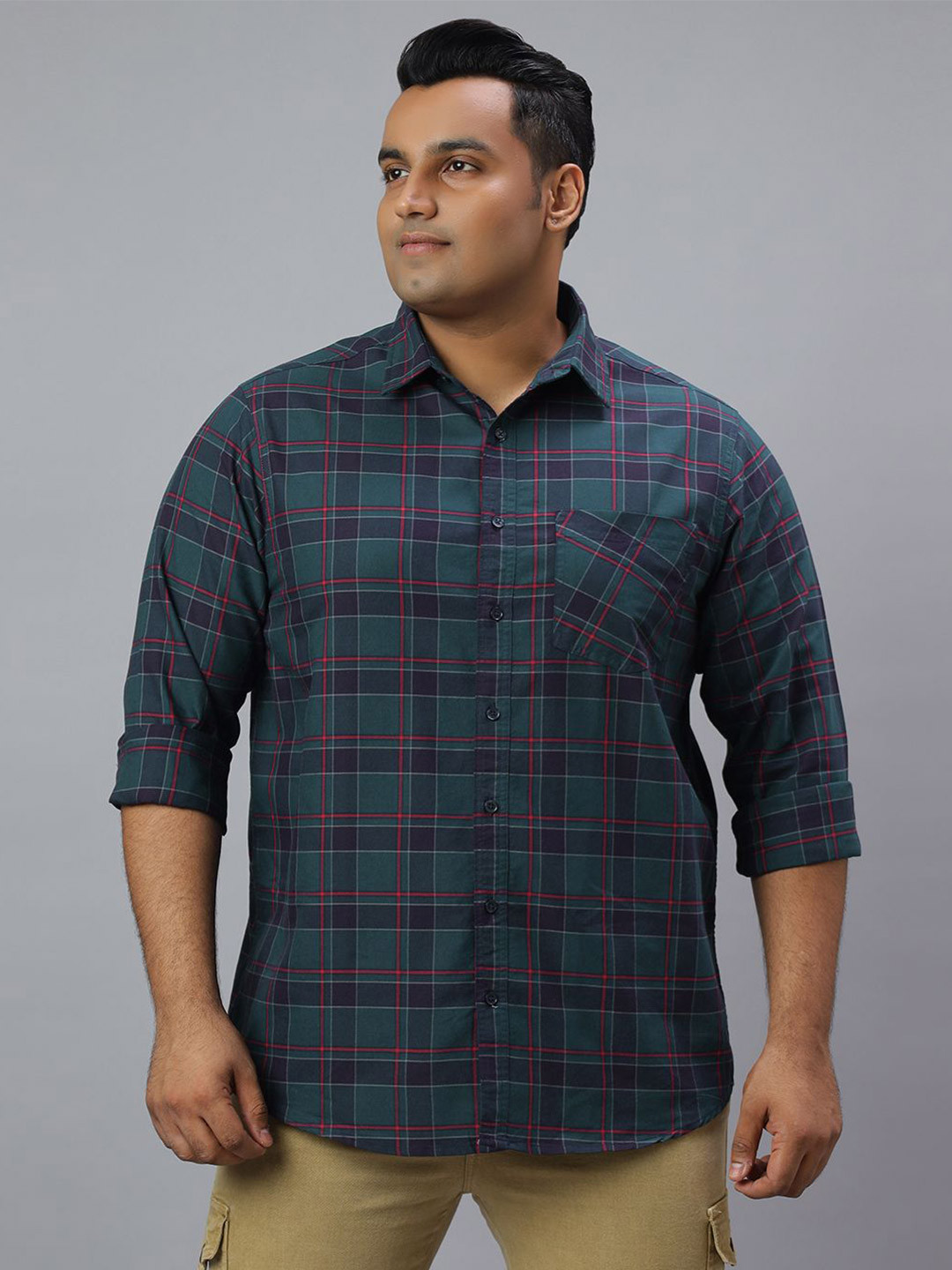 NEON CHILLIE Checked Spread Collar Long Sleeves Classic Casual Shirt