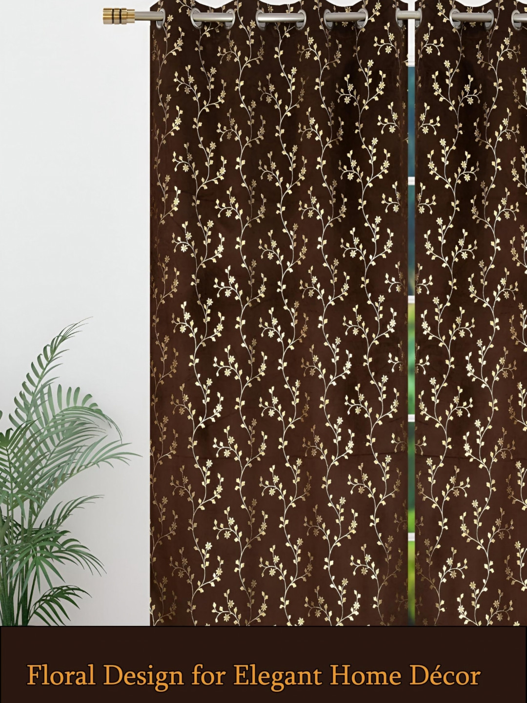 IVAZA Set Of 2 Coffee Brown Black Out Long Door Curtain