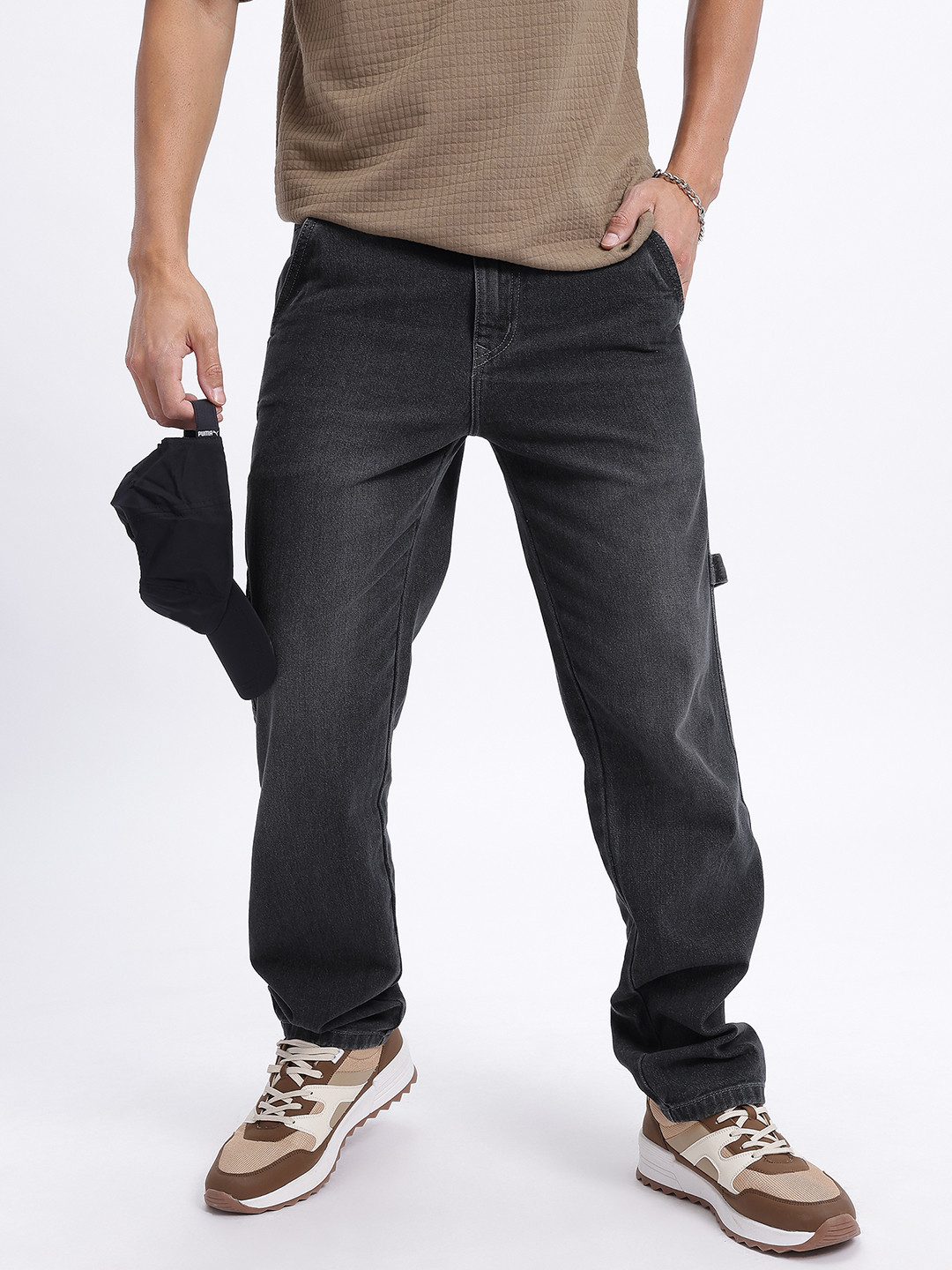 glitchez Men Relaxed Drip Faded Jeans