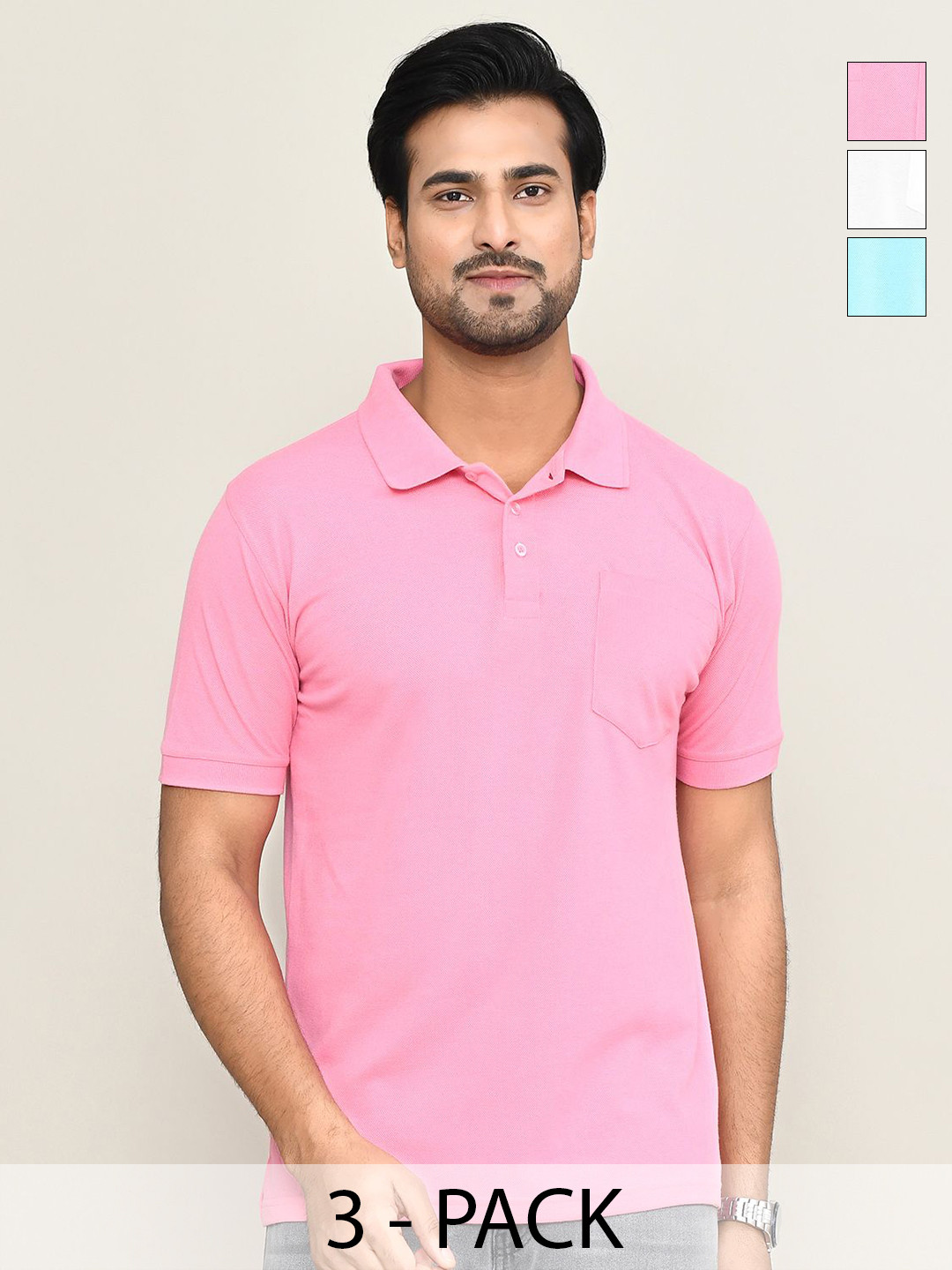 RAPL Pack of 3 Polo Collar Short Sleeves Casual T-shirts