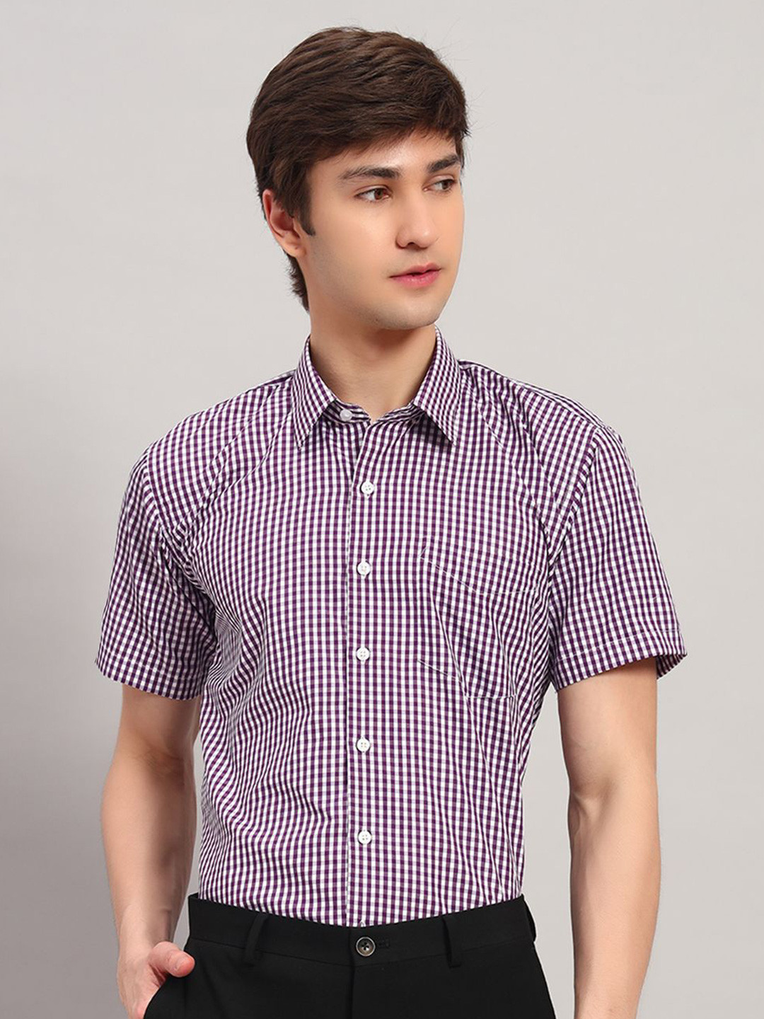 Aaai Enterprises Men Slim Fit Micro Checked Spread Collar Cotton Casual Shirt