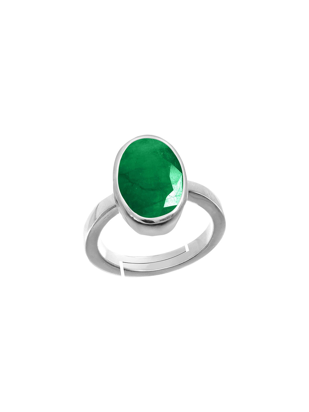RRVGEM 7.50 KT Green Emerald Silver Plated Adjustable Ring