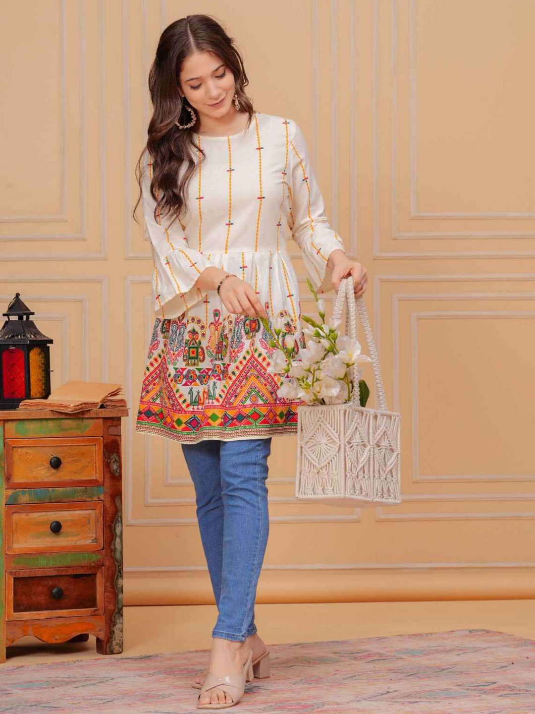 NEW RJP CRAFT Printed Cotton Ethnic Printed Flared Short Kurti