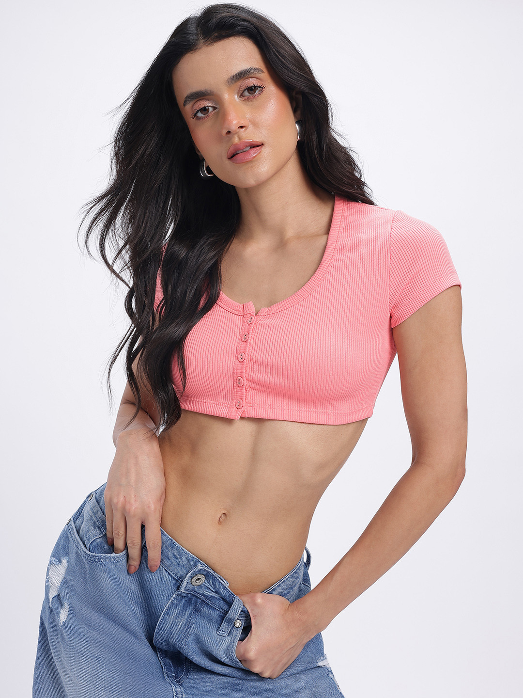 glitchez Ribbed Ultra-Fitted Crop Top