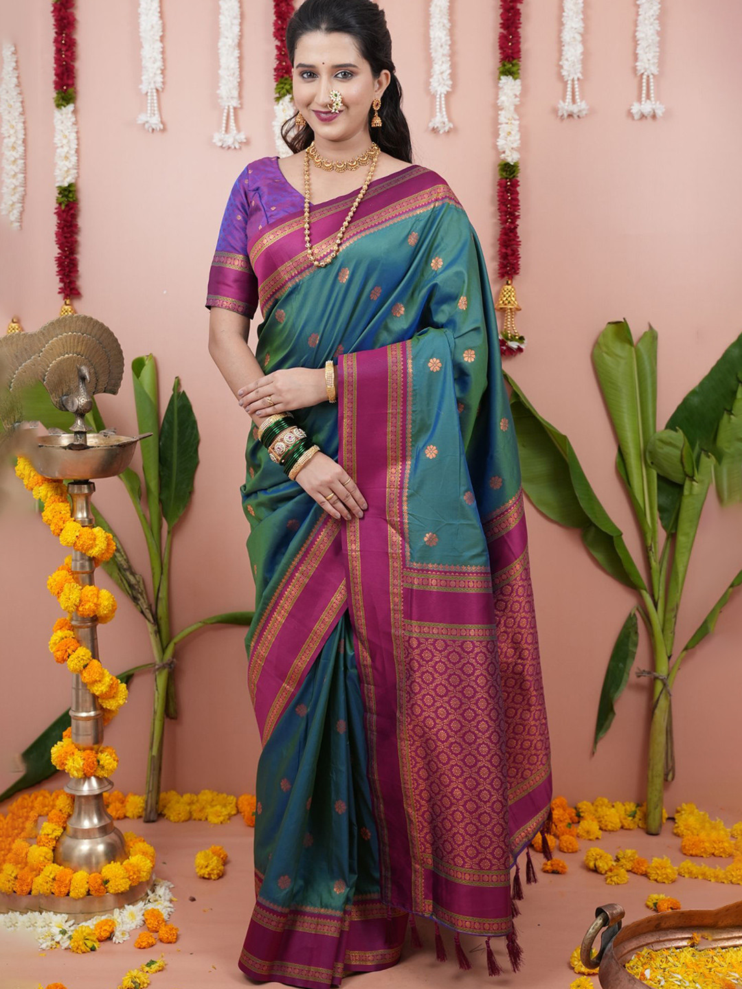 all about you Woven Design Zari Handloom Kanjeevaram Saree
