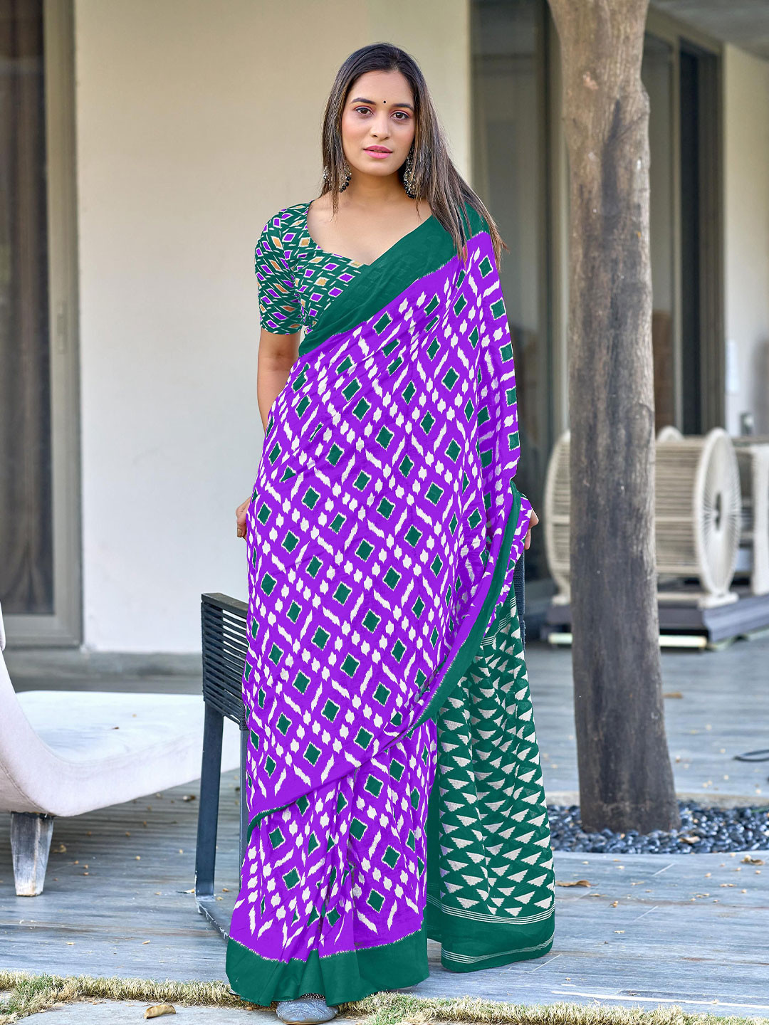 HMP Fashion Ajrak Block Ikat Saree