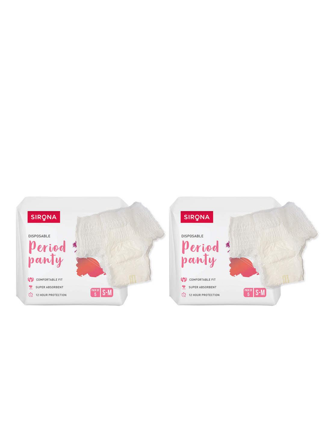 Sirona 2-pc Super Absorbent 360 Degree Protection Disposable Period Panty S-M - 5-Pcs Each