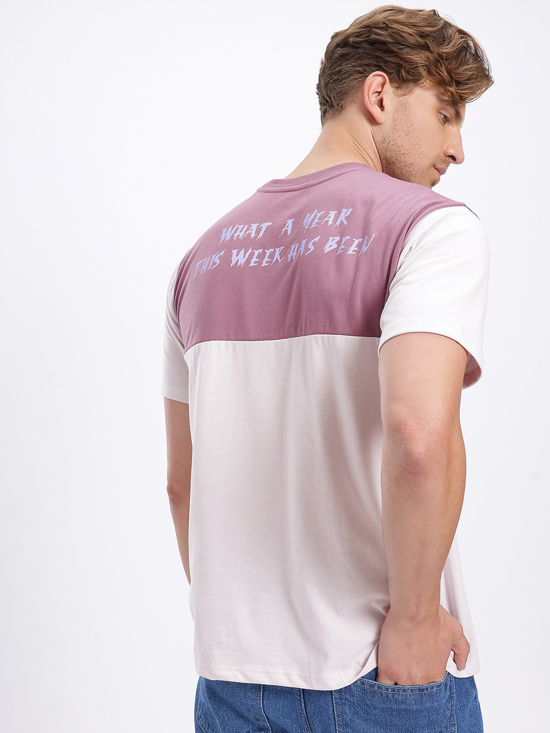 Typography Printed Colourblocked Regular Fit T-shirt