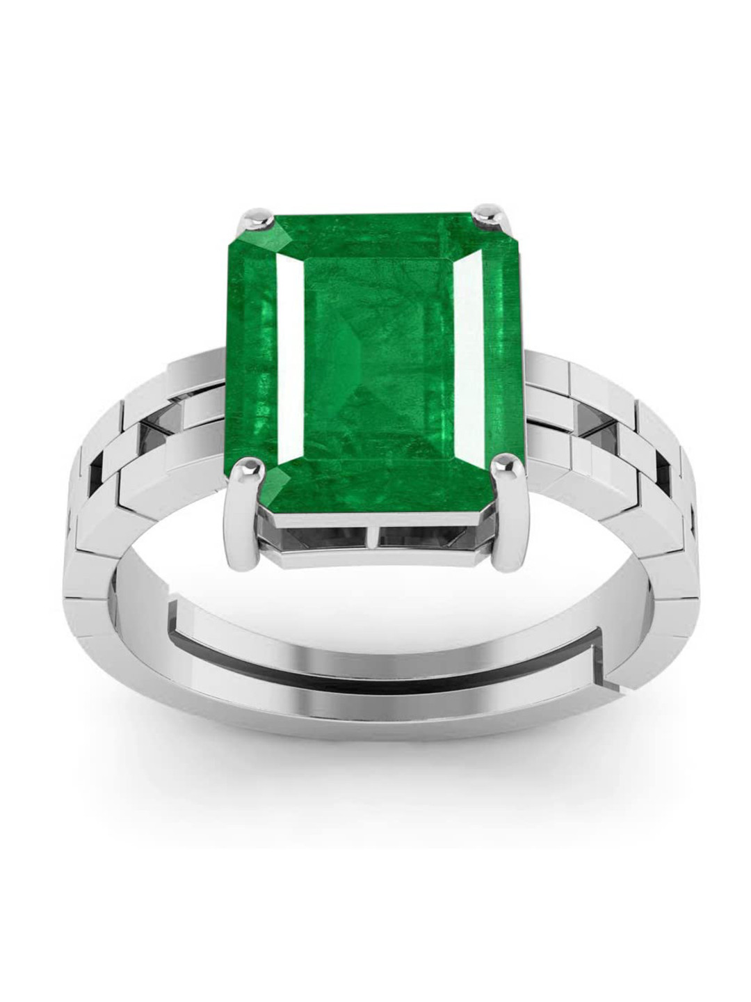 RRVGEM Emerald Silver Plated Adjustable Ring