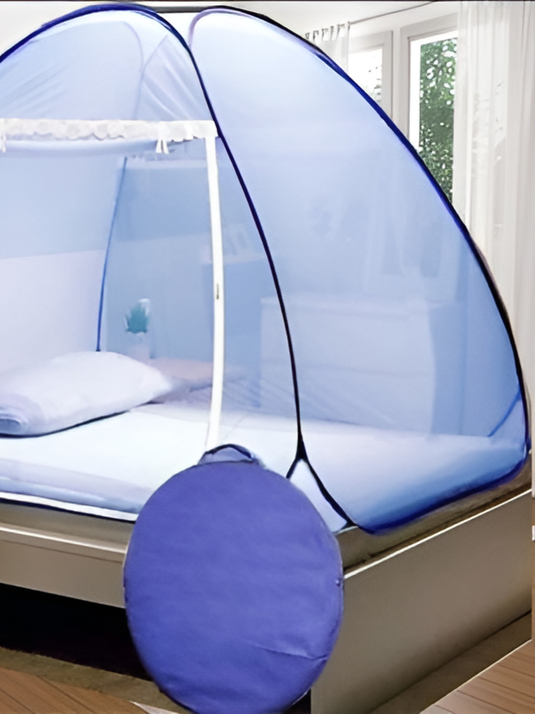 Silver Shine Blue Polyester Queen Mosquito Nets