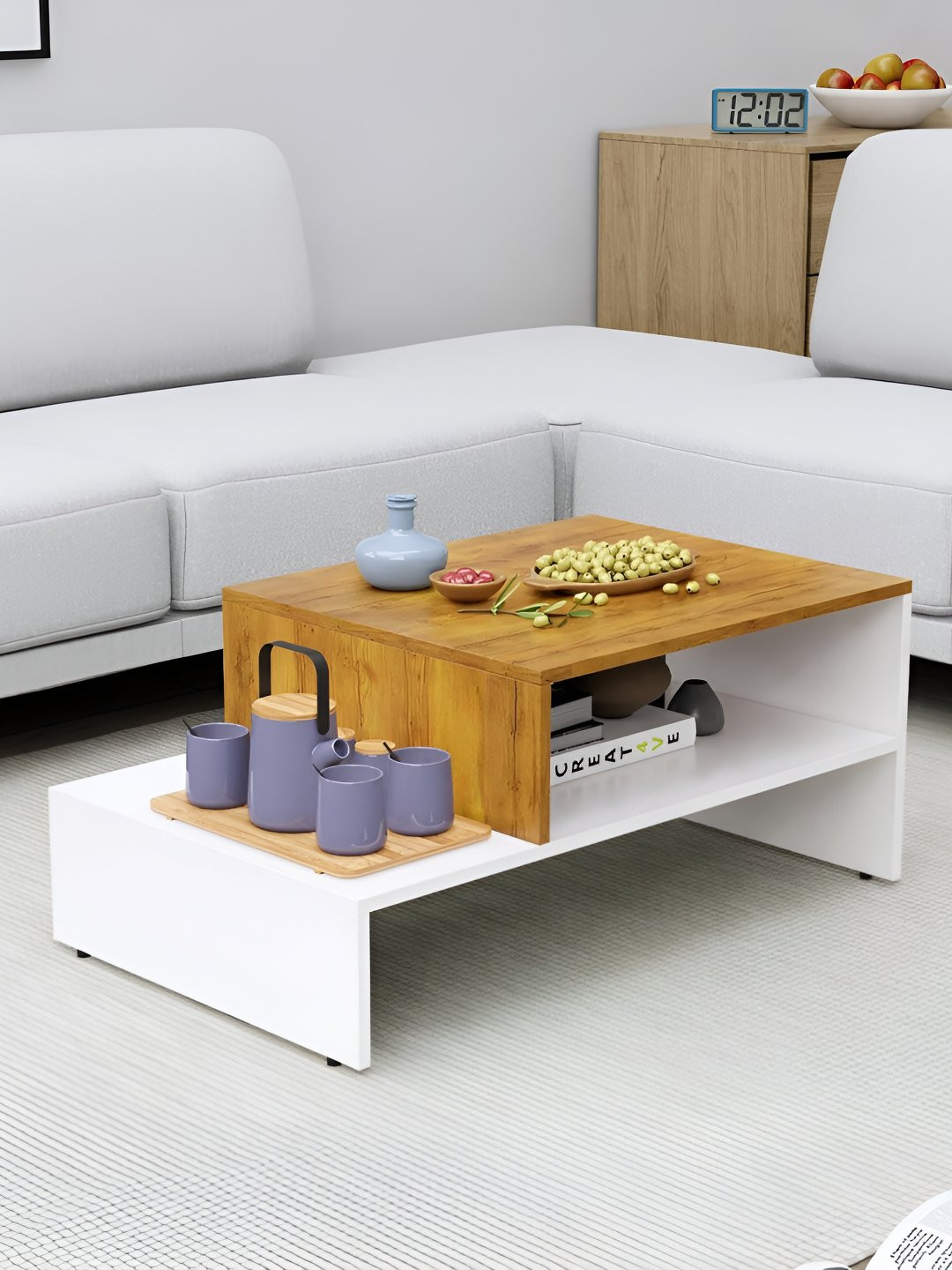 HEXA RED White & Brown Textured Wooden Rectangle Coffee Table