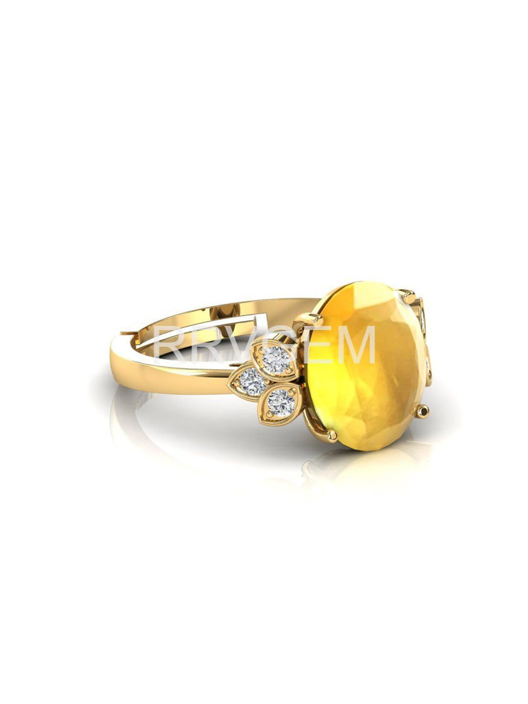 RRVGEM Yellow Sapphire Ring 8.50 KT Unheated Untreated Gold Plate Finger Ring