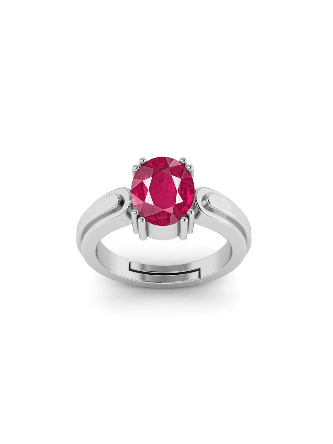 RRVGEM RUBY Ring 4.25 Ratti To 4.00 Ratti Silver Plated Adjustable Finger Ring