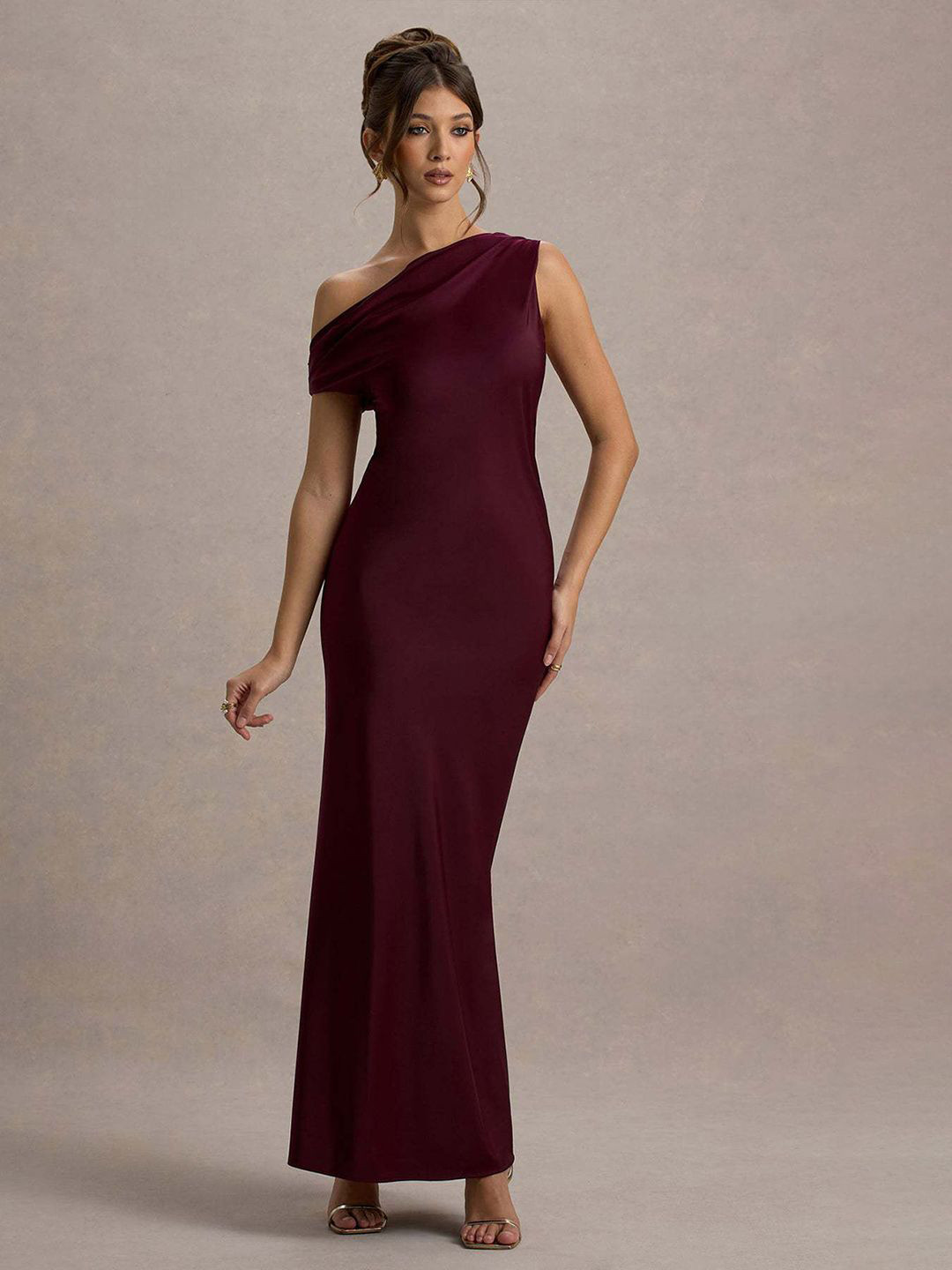JC Mode Women Asymmetric Neck Sleeveless Sheath Dress