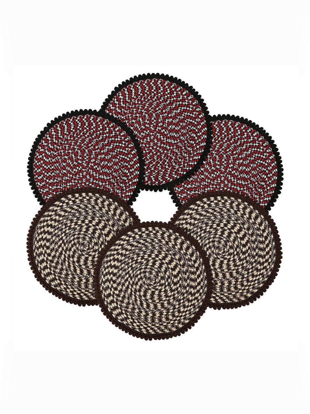 Aura Red & Cream 6 Pcs Round Durable Door & Bathroom Mat