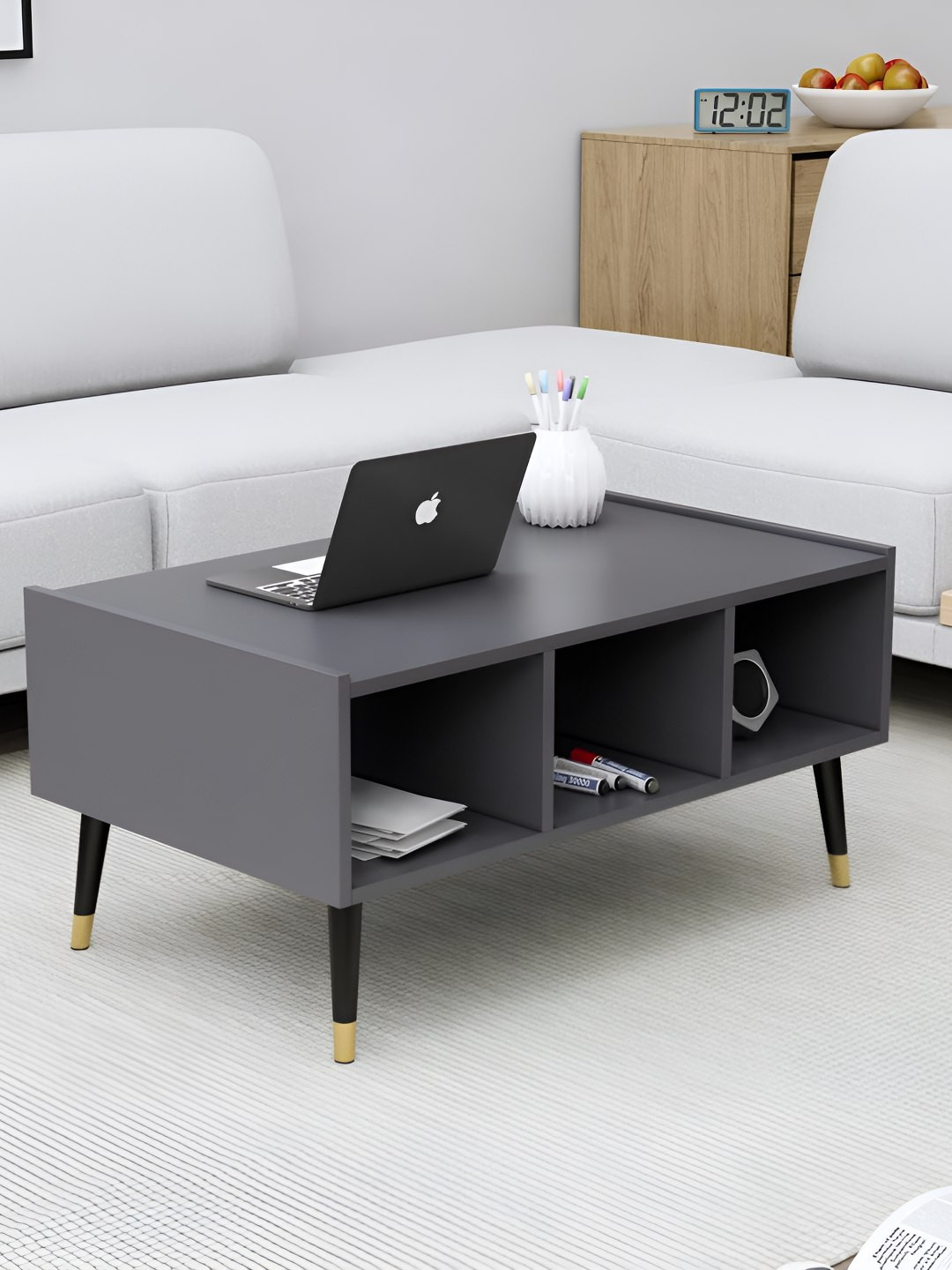 HEXA RED Grey Textured Wooden Rectangle Coffee Table