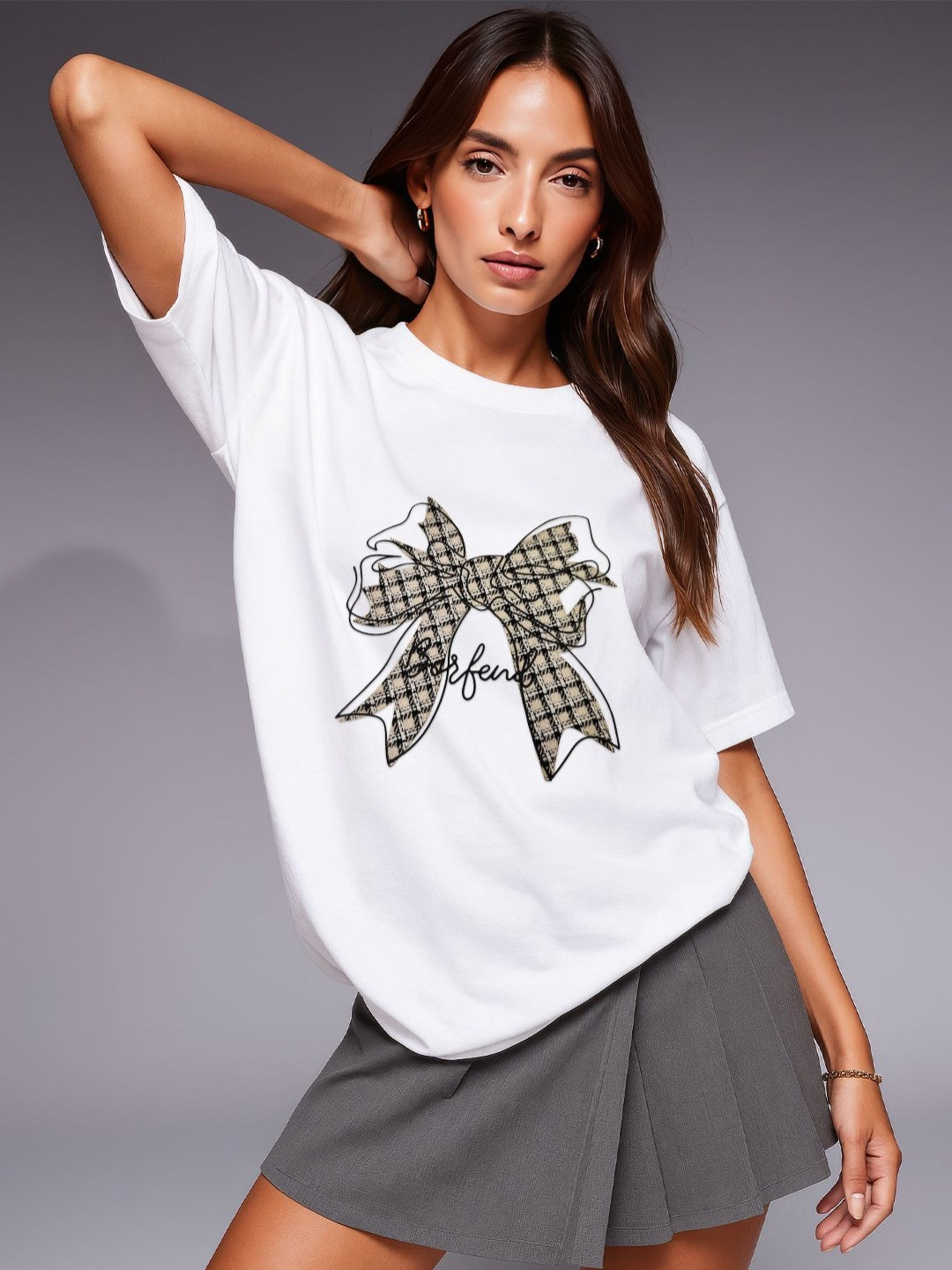GRACE & JACK Women Oversized Bow Embroidered 3D Knot T-shirt