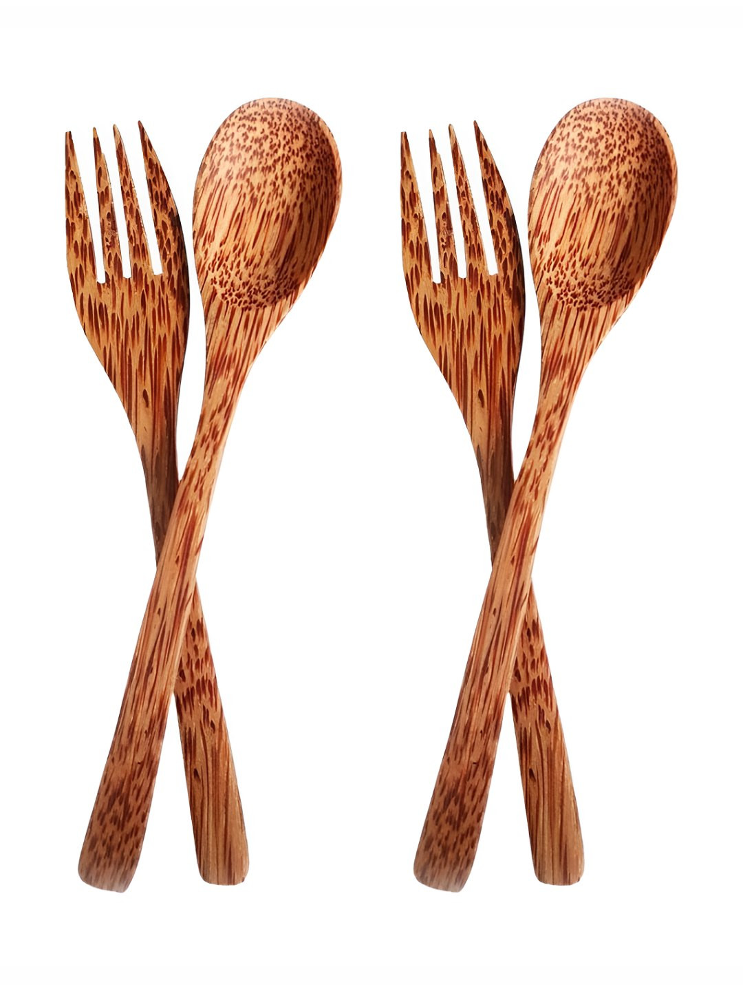 Thenga Brown Wood 2 Spoons & 2 Forks Cutlery Set