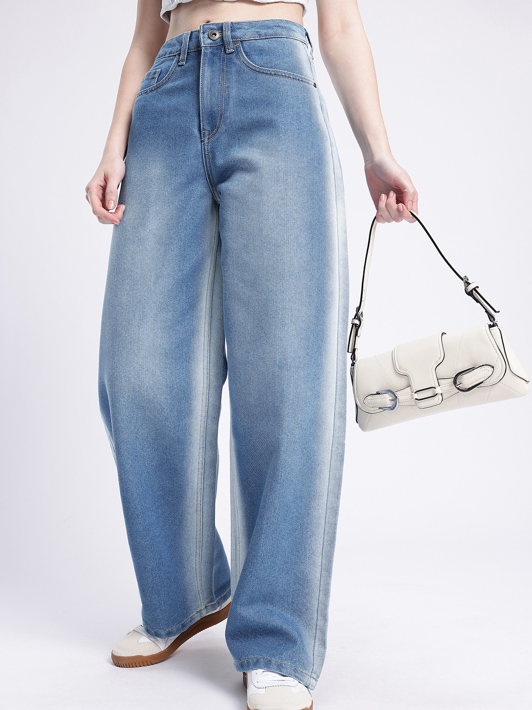 glitchez Women 90's Baggy Fit High-Rise Faded Jeans