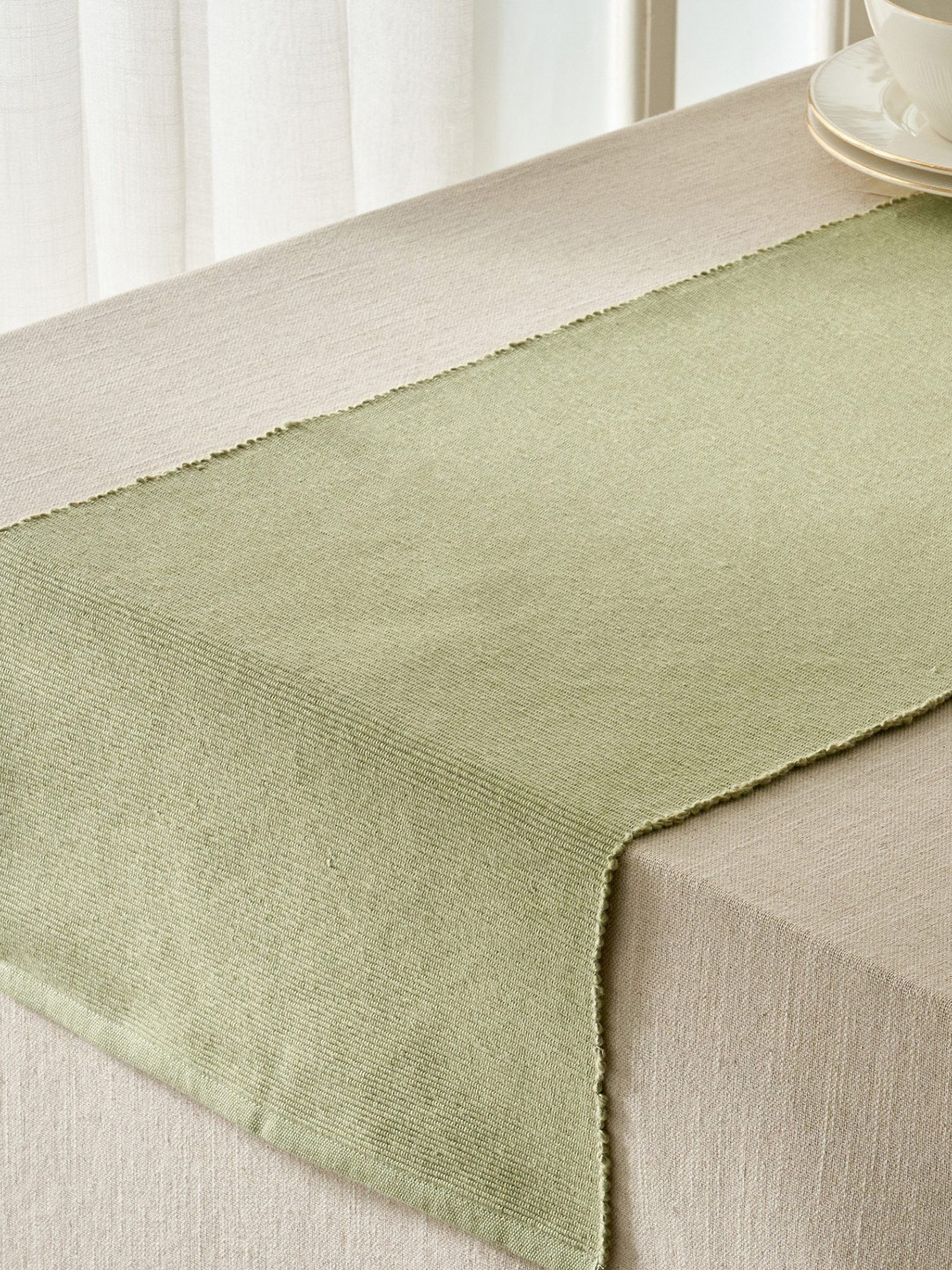 Home Centre Drake Botanica Green Pure Cotton Ribbed Table Runner